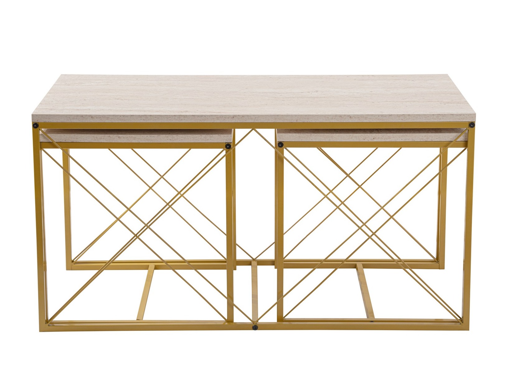 Žurnālu galdiņu komplekts Kailua 2619 (Gaišs travertīns + Zelta)