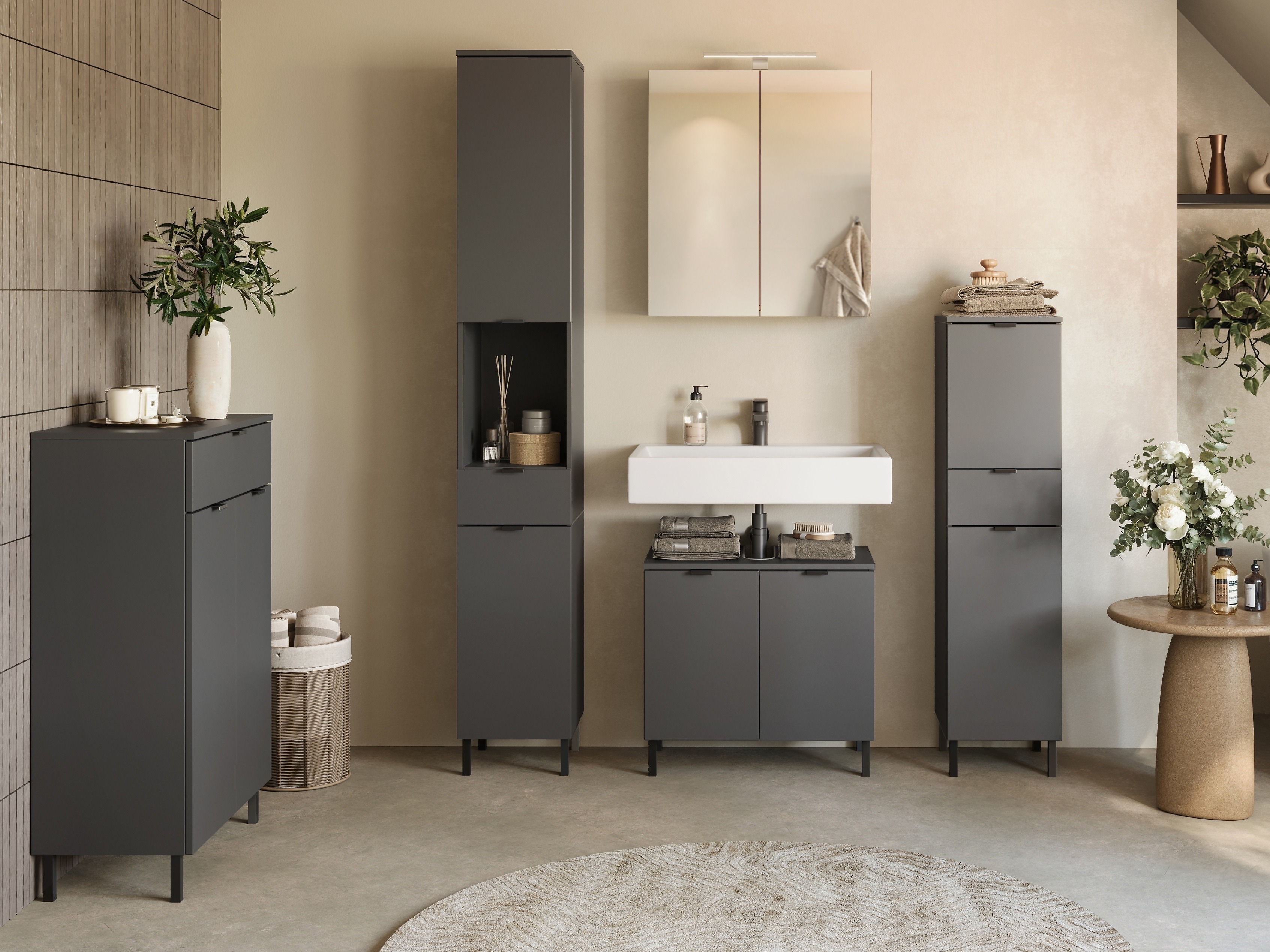 Шкаф для ванной комнаты c зеркалом Felfere 107 (Антрацит)