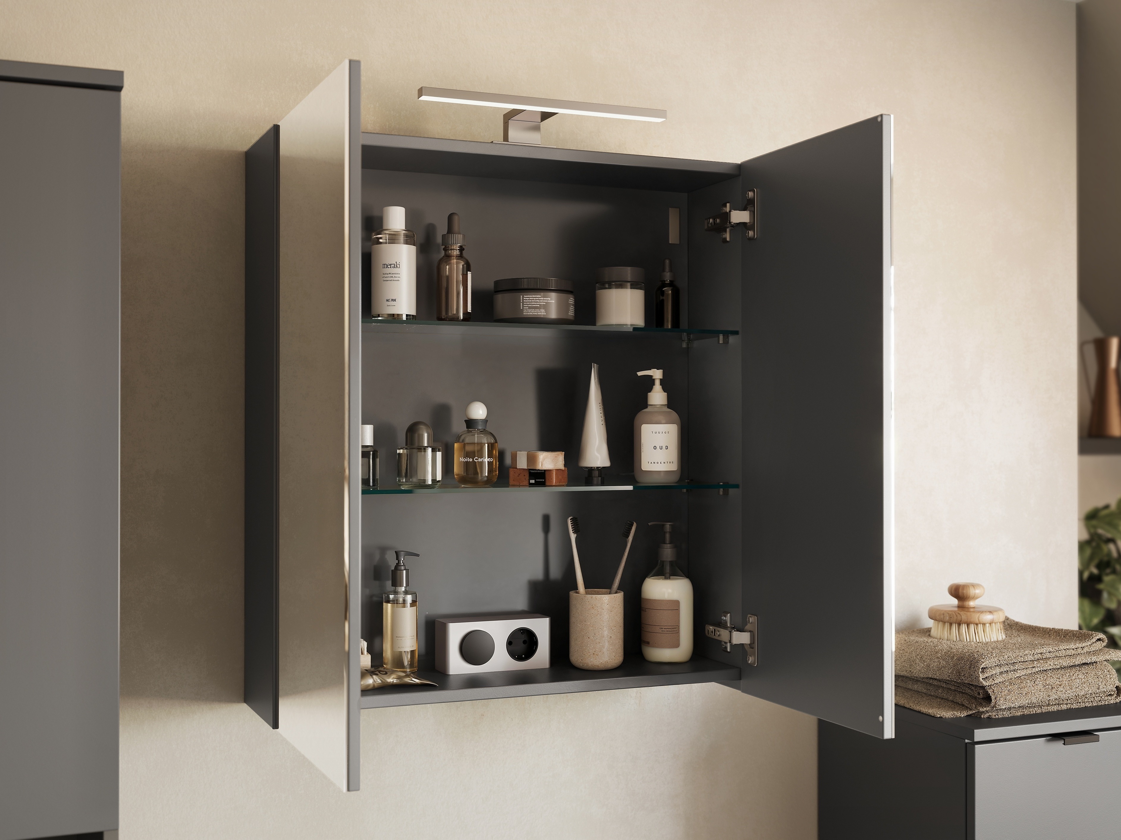 Шкаф для ванной комнаты c зеркалом Felfere 107 (Антрацит)