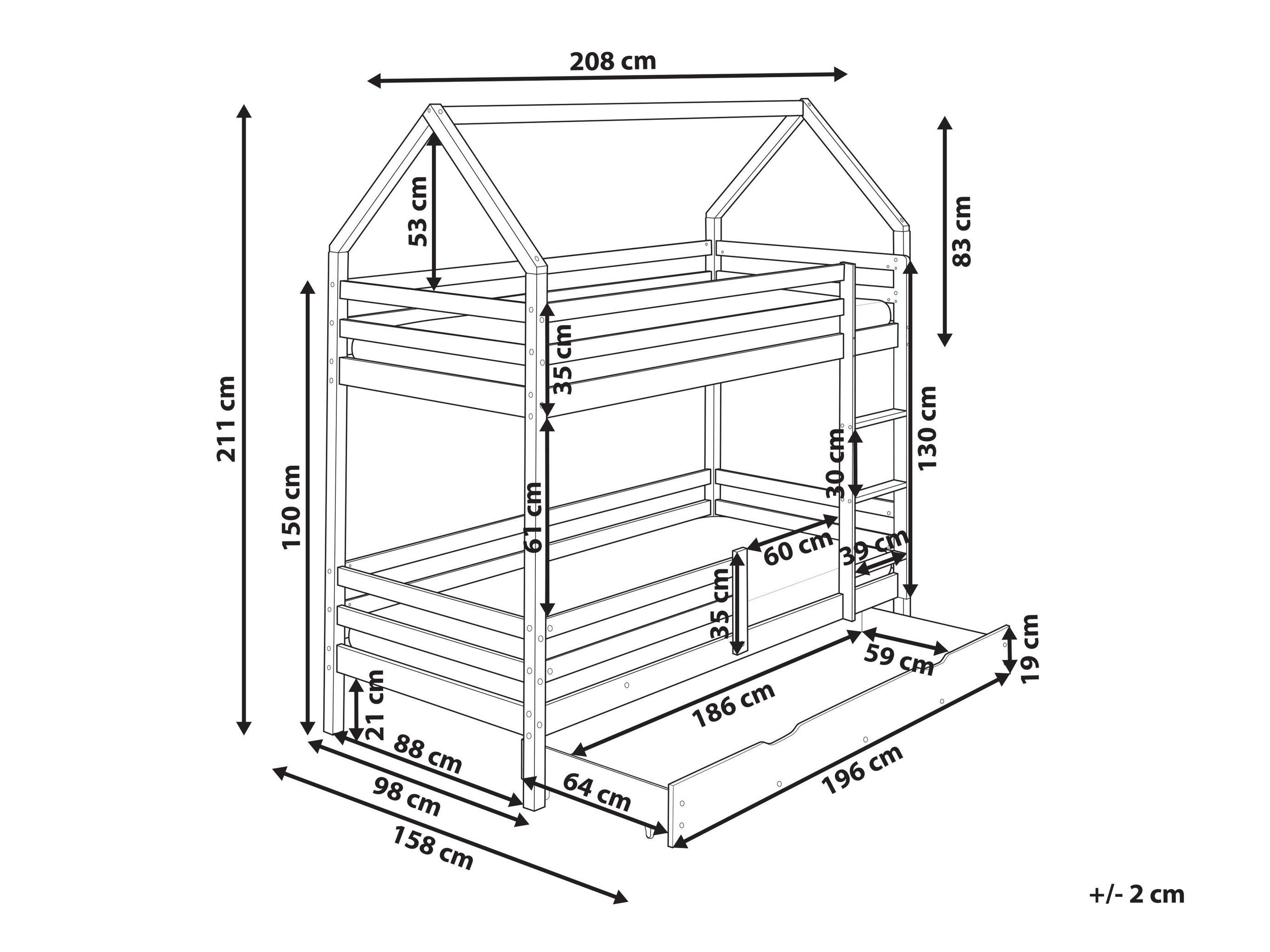 Divstāvu gulta Berwyn 2744 (Gaišs koks)