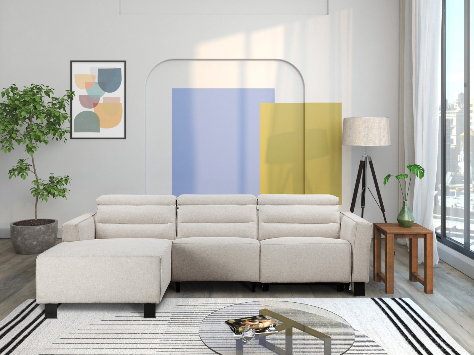 Stūra dīvāns reglaineris Denton 1486 (Krēms)