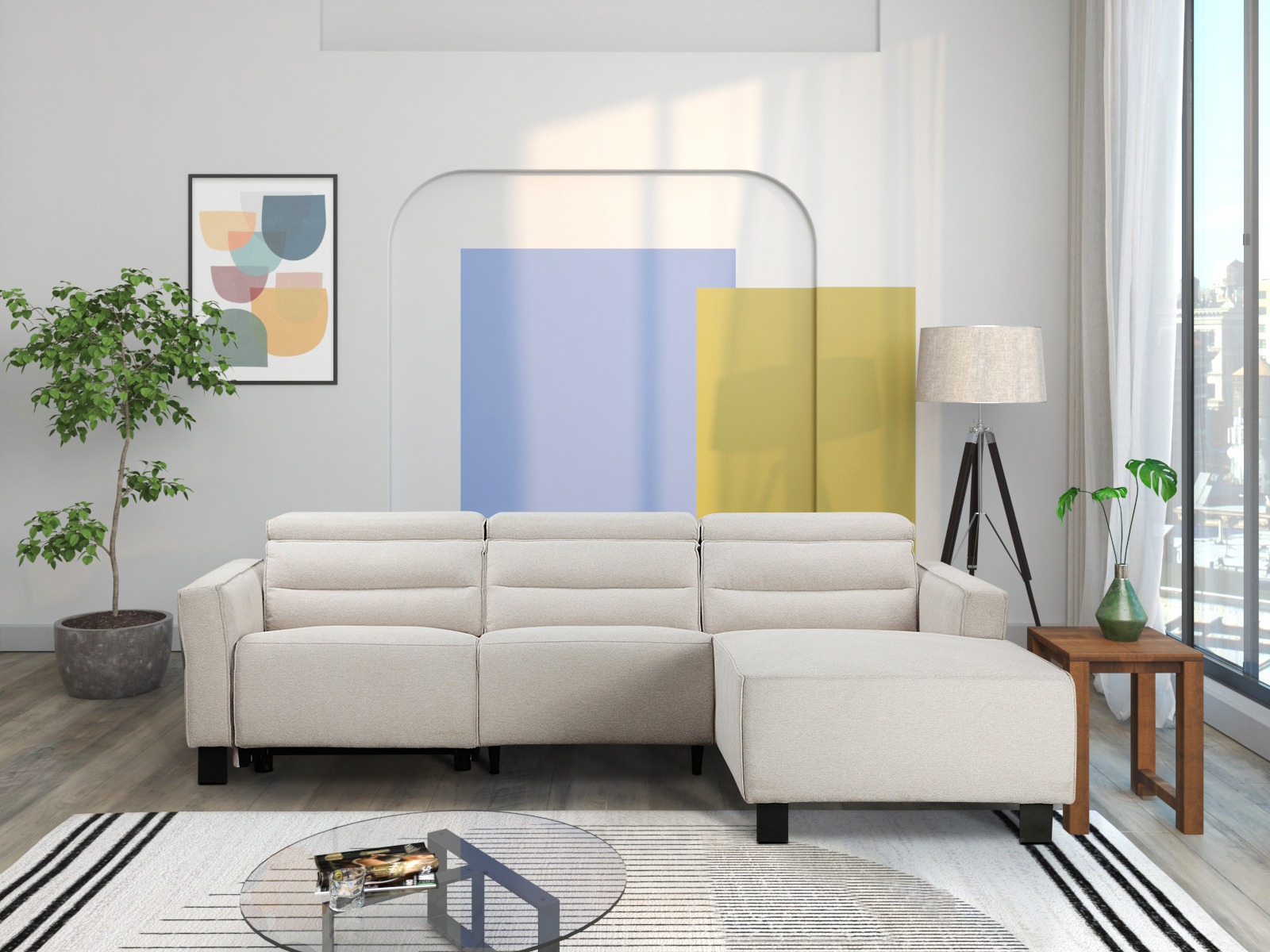 Stūra dīvāns reglaineris Denton 1486 (Krēms)