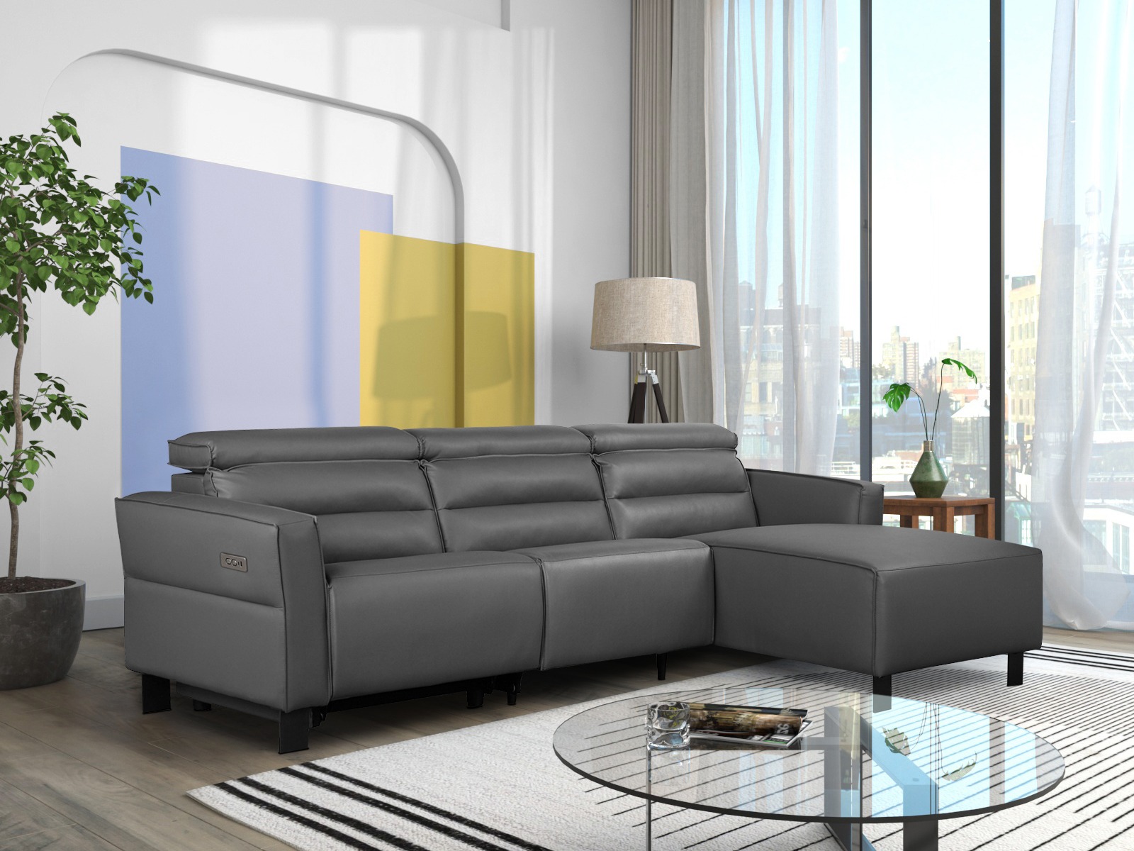 Stūra dīvāns reglaineris Denton 1486 (Pelēks)