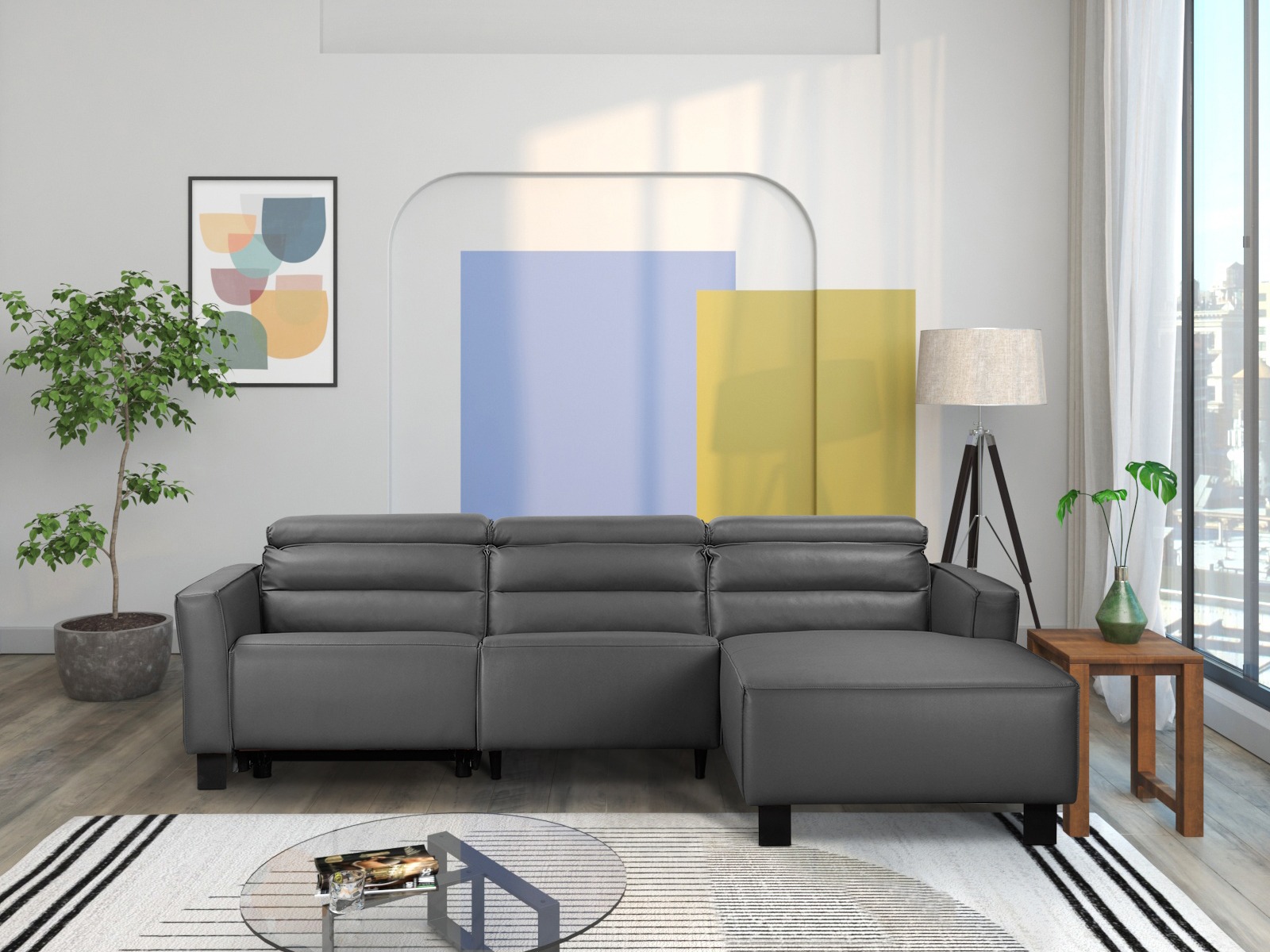 Stūra dīvāns reglaineris Denton 1486 (Pelēks)