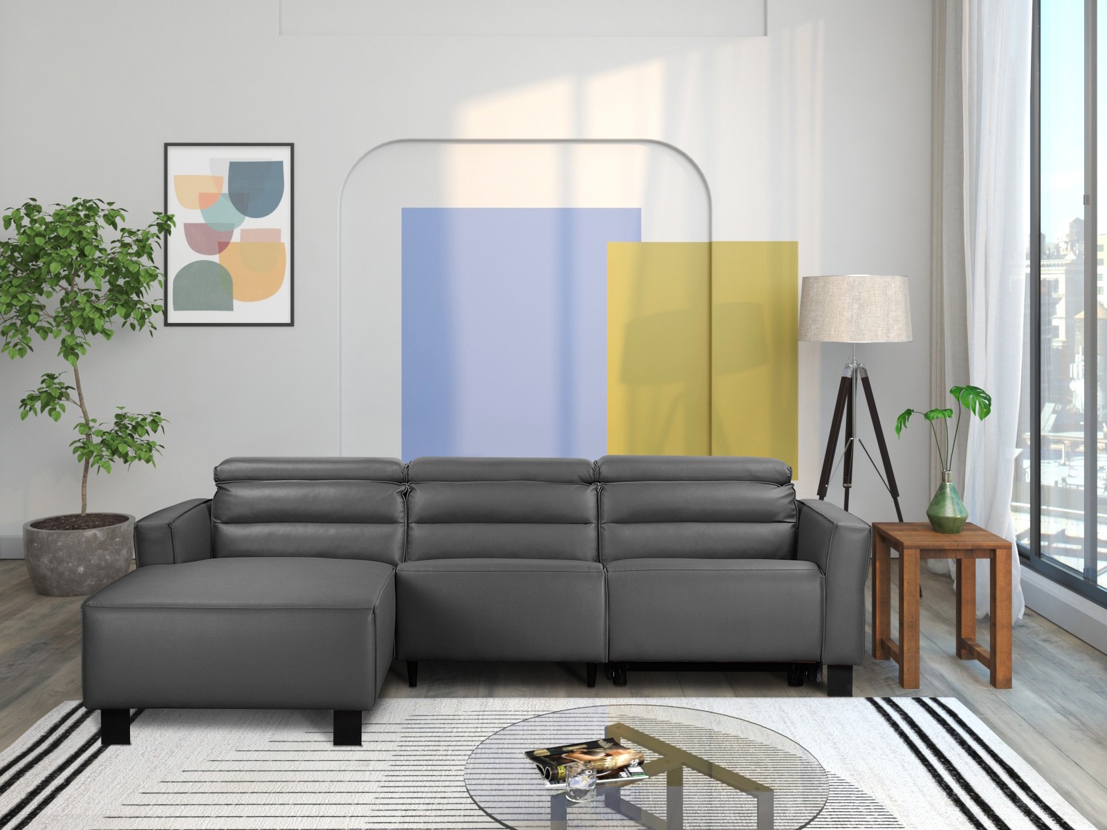 Stūra dīvāns reglaineris Denton 1486 (Pelēks)