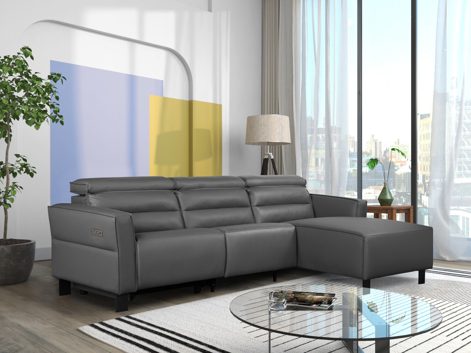 Stūra dīvāns reglaineris Denton 1486 (Pelēks)