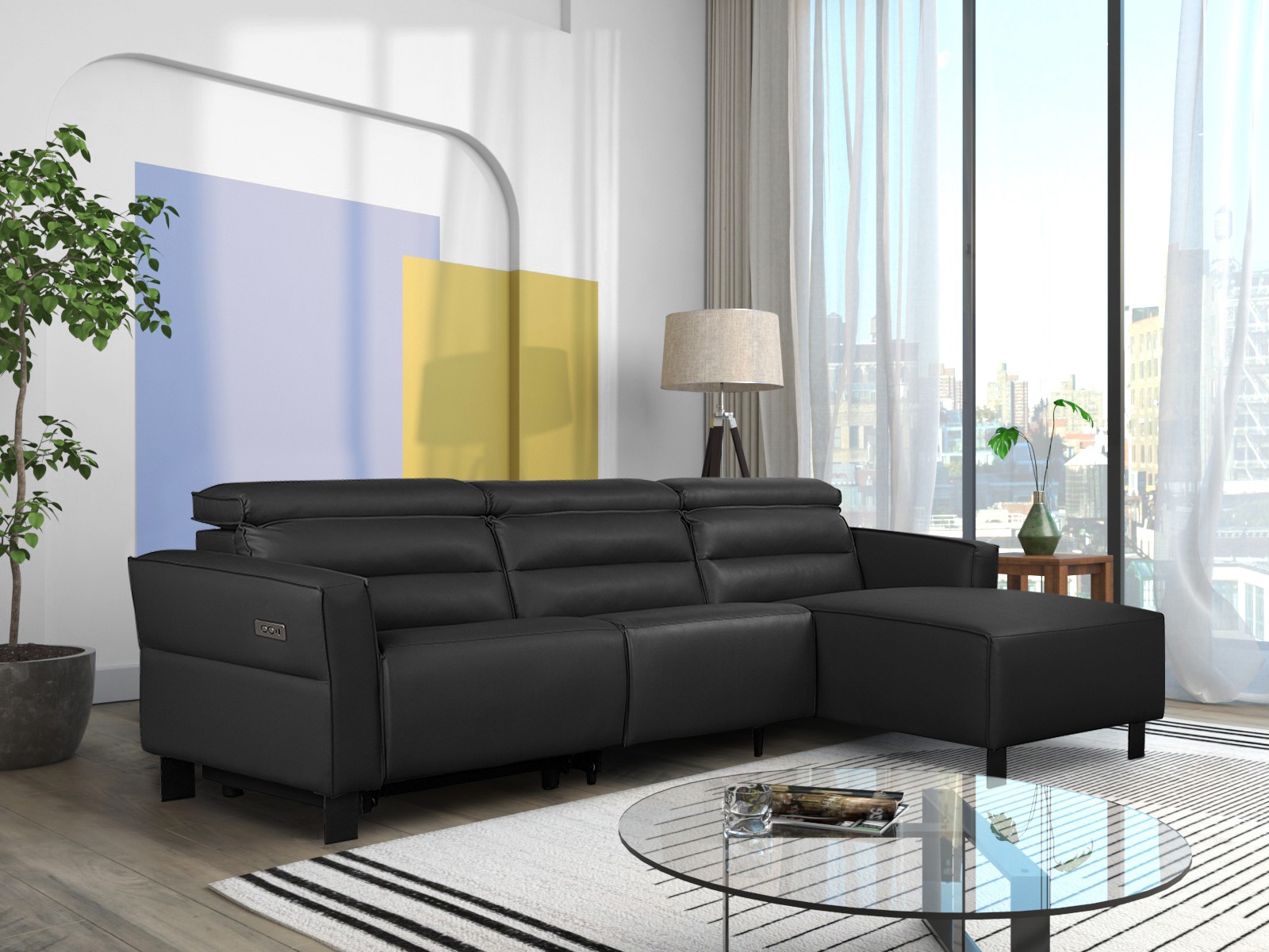 Угловой диван реклайнер Denton 1486 (Чёрный)