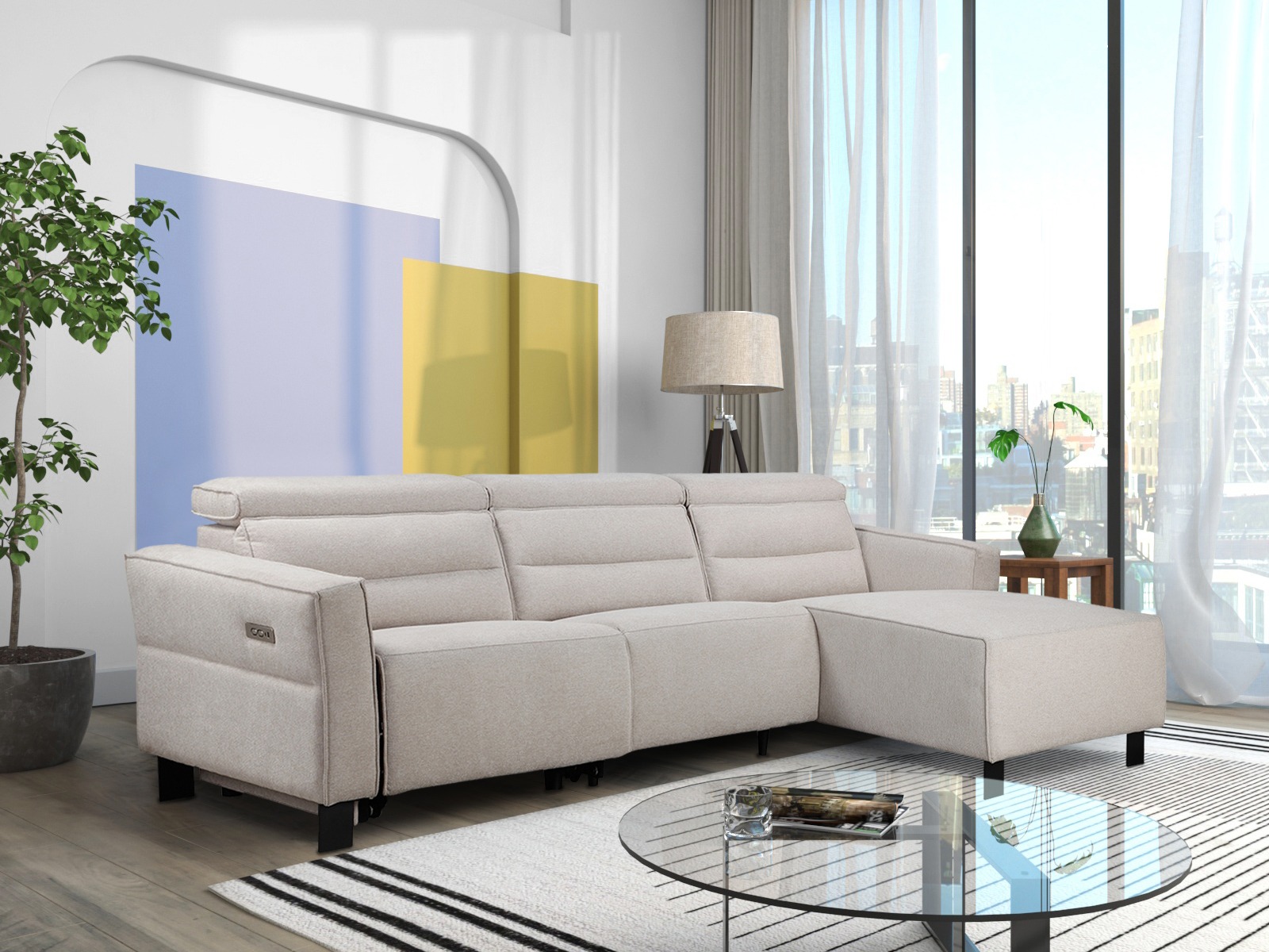 Угловой диван реклайнер Denton 1486 (Крем)