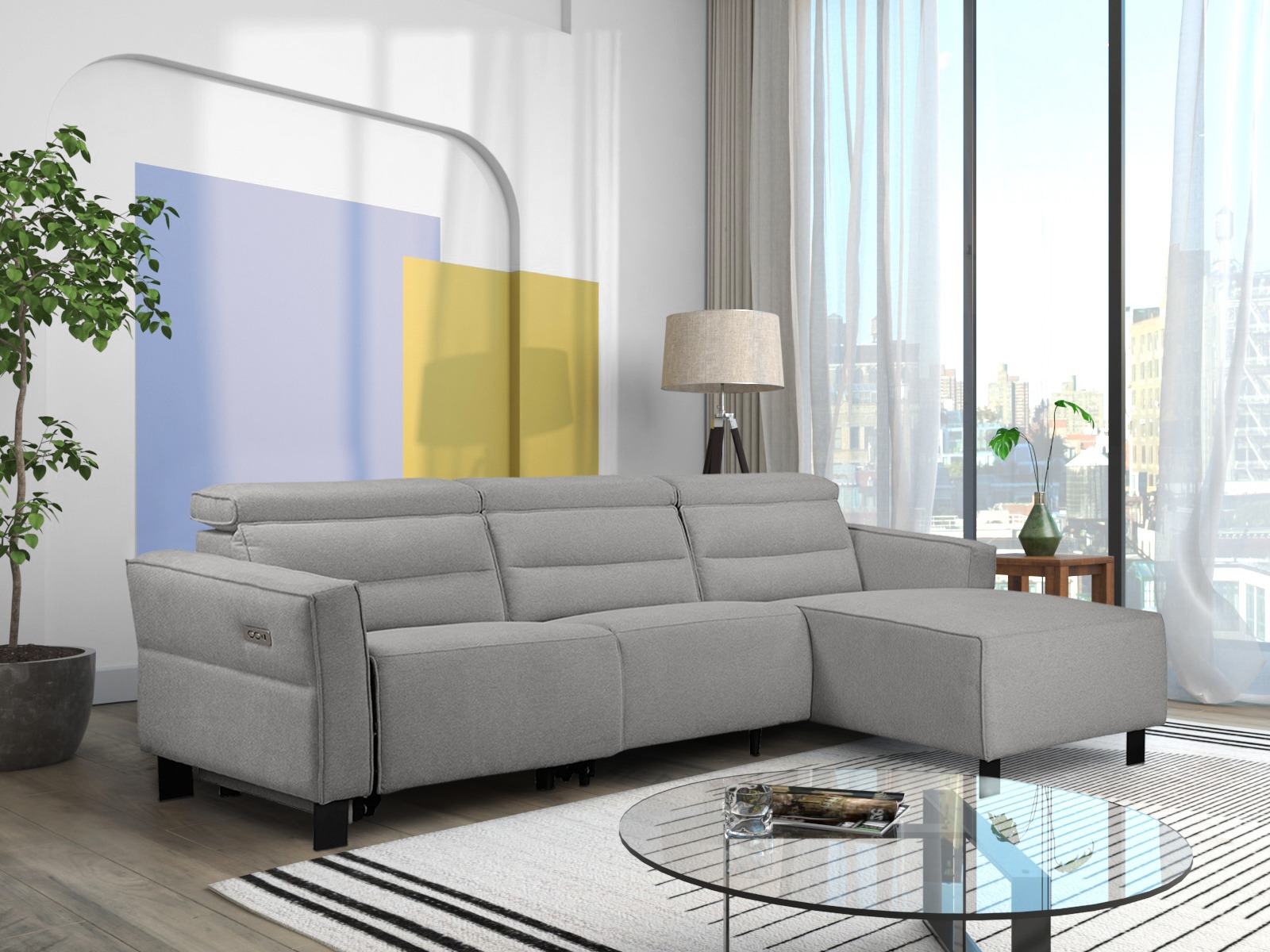 Угловой диван реклайнер Denton 1486 (Светло-серый)