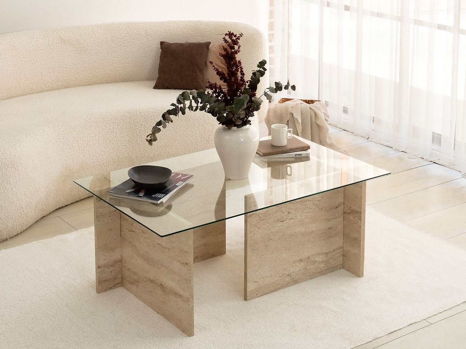 Žurnālu galdiņš Asheboro 176 (Gaišs Travertine)