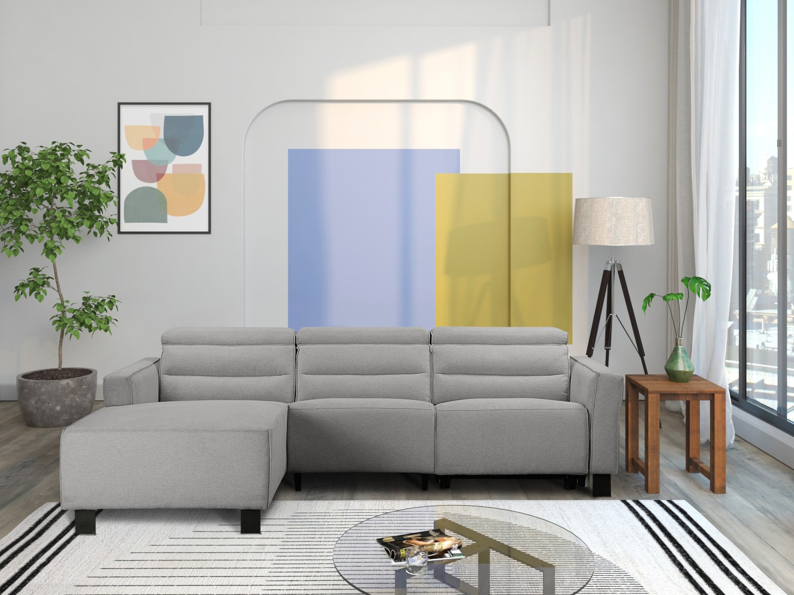 Stūra dīvāns reglaineris Denton 1487 (Gaiši pelēks)