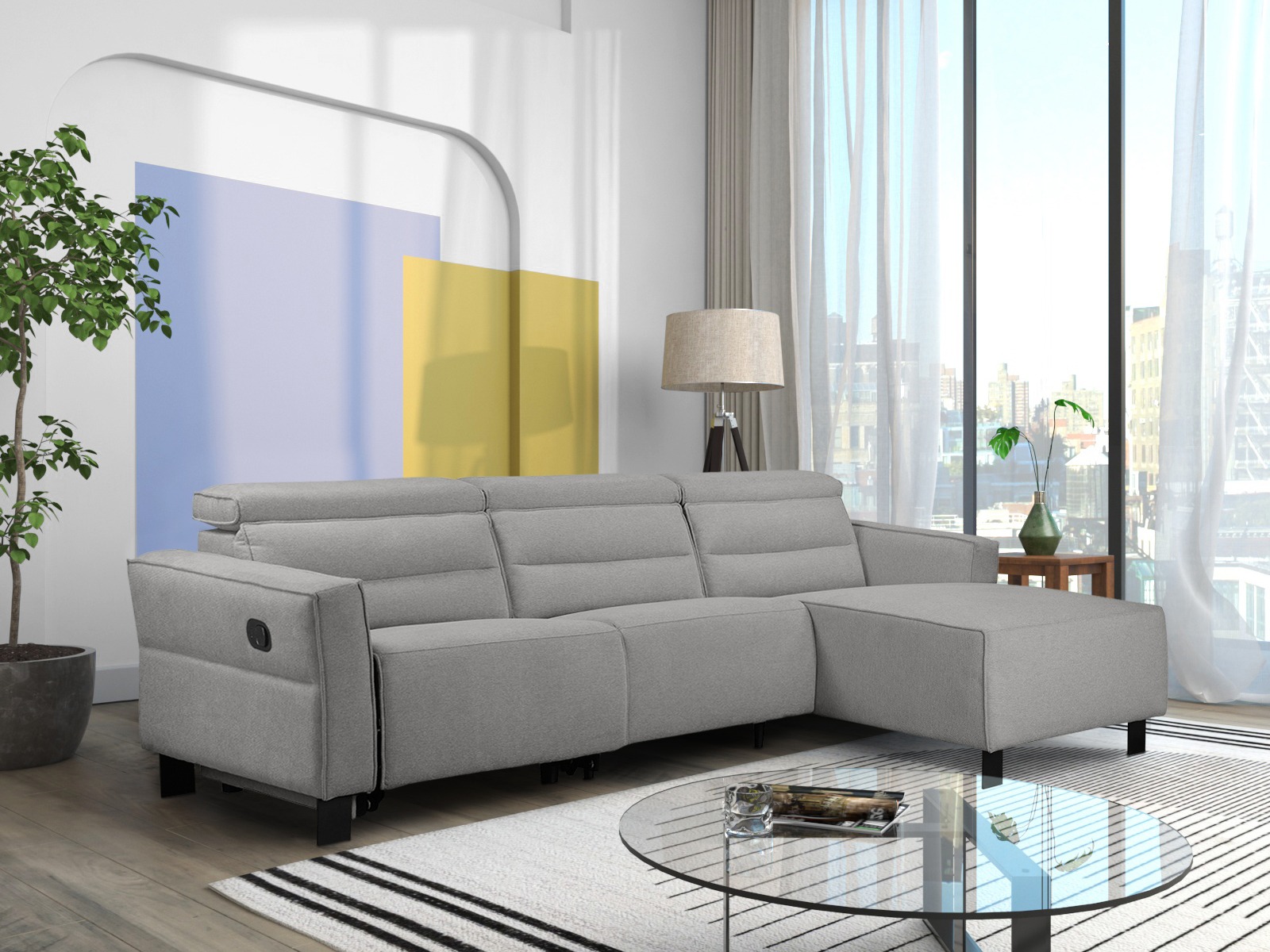 Stūra dīvāns reglaineris Denton 1487 (Gaiši pelēks)