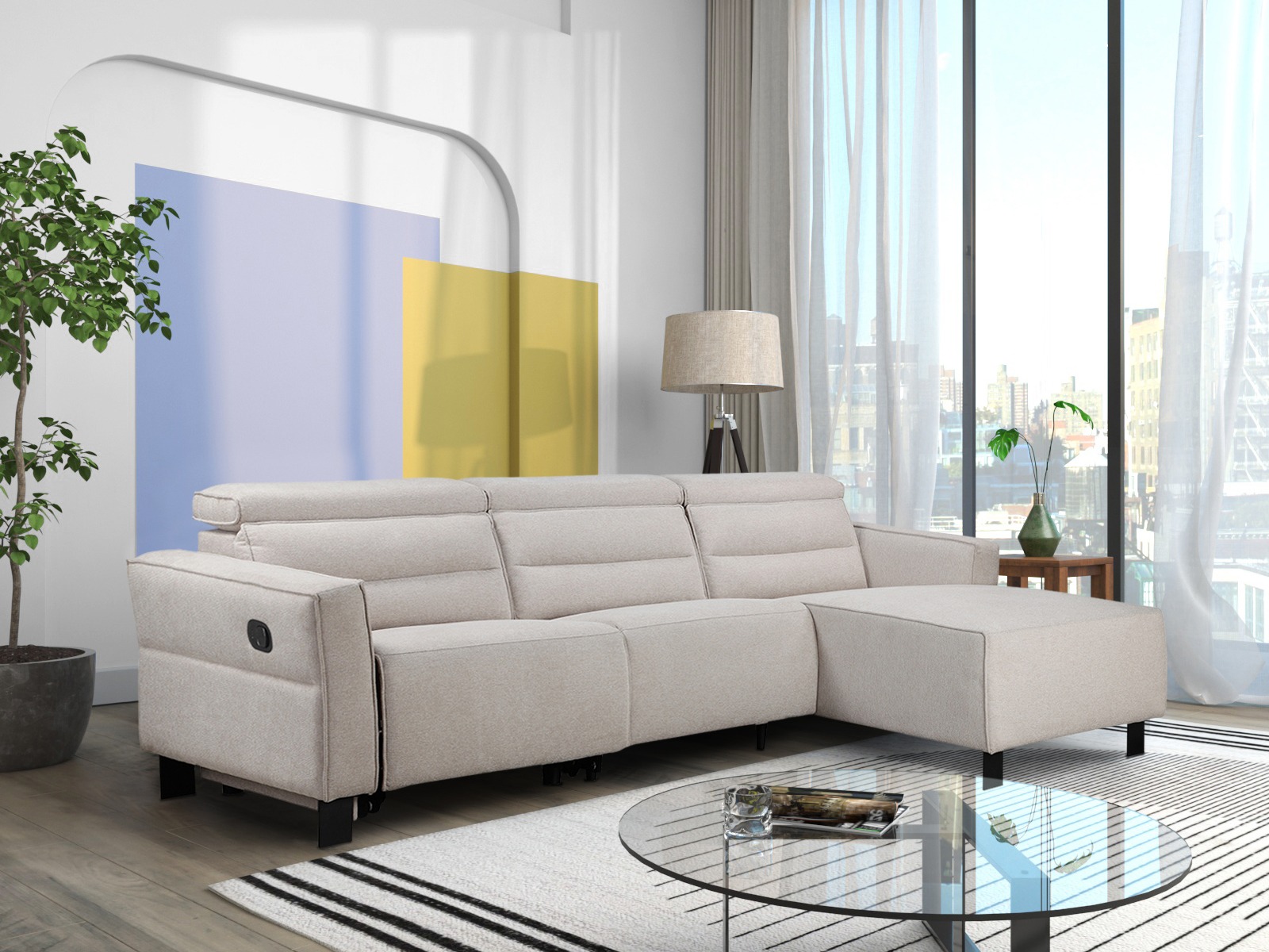 Stūra dīvāns reglaineris Denton 1487 (Krēms)