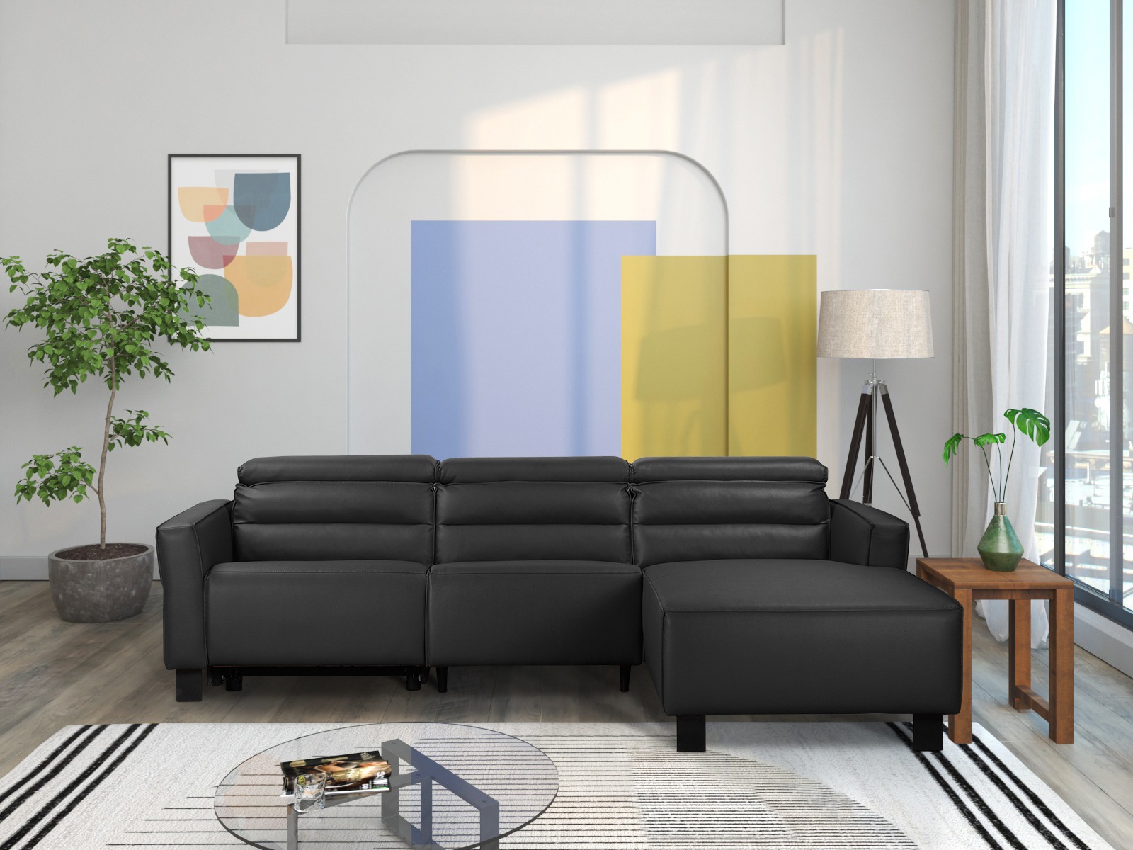 Stūra dīvāns reglaineris Denton 1487 (Melns)