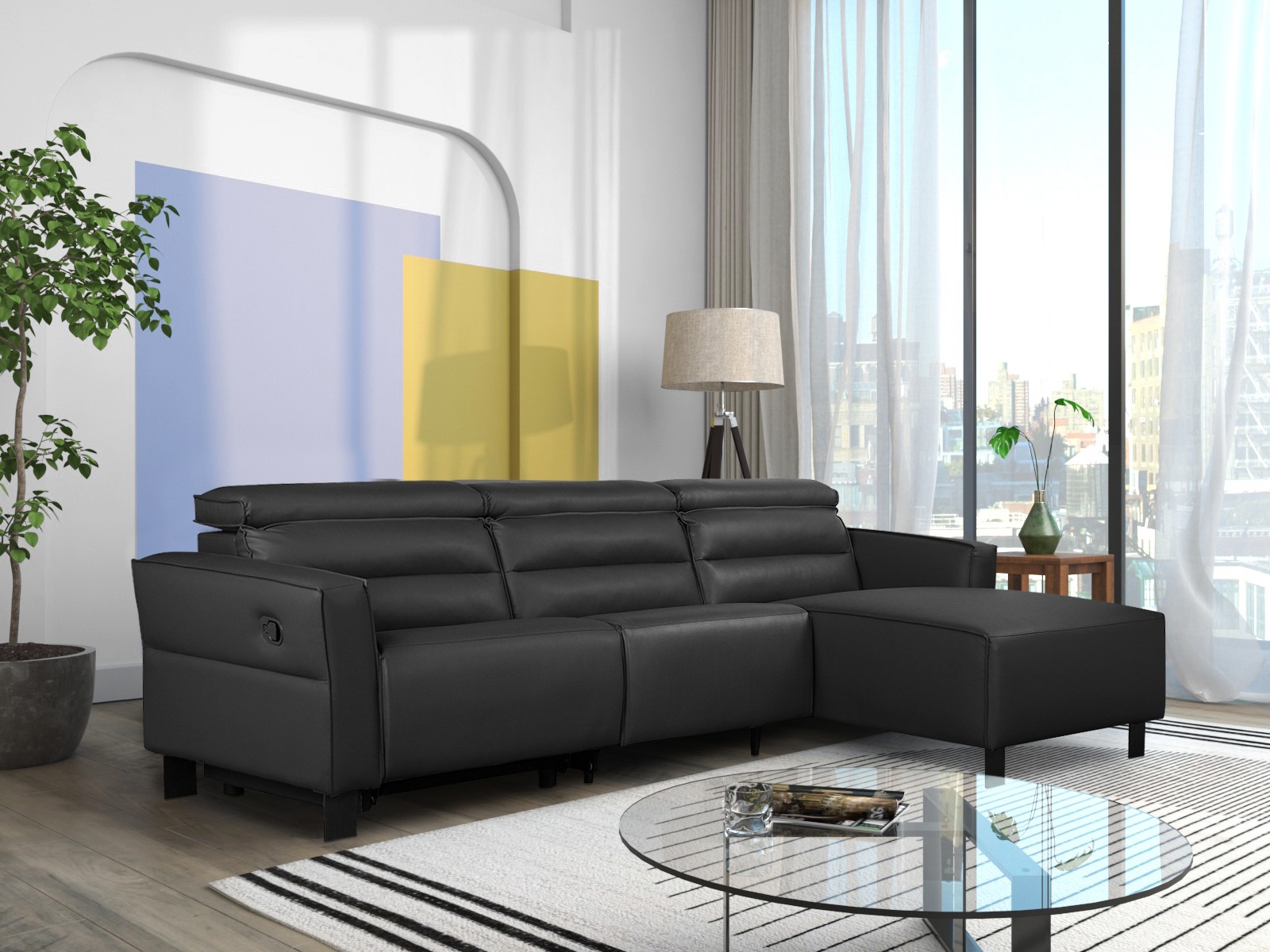 Stūra dīvāns reglaineris Denton 1487 (Melns)