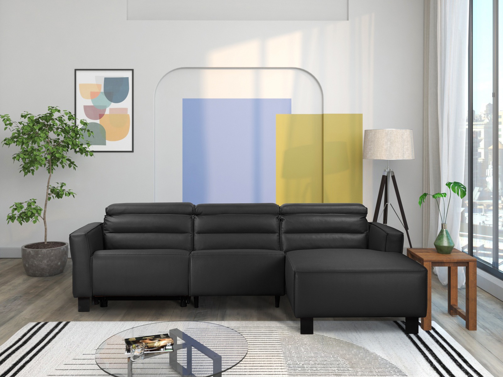 Stūra dīvāns reglaineris Denton 1487 (Melns)