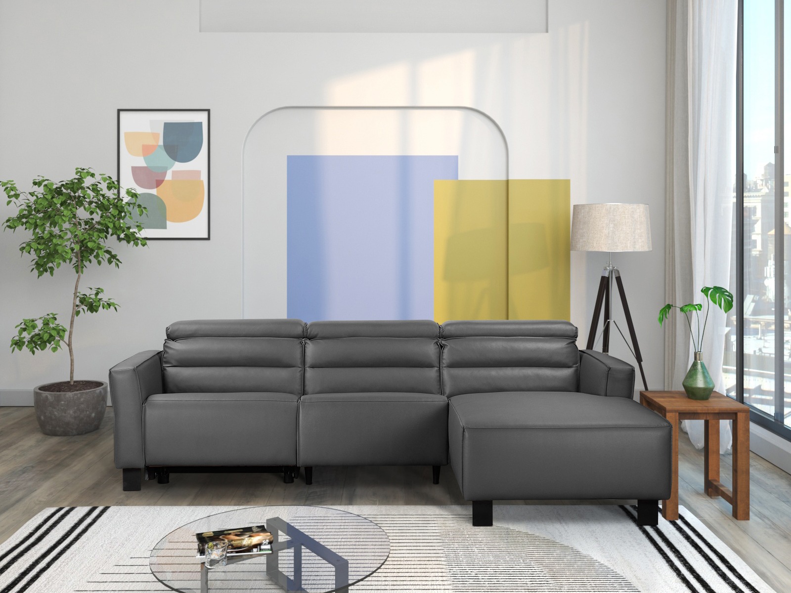 Stūra dīvāns reglaineris Denton 1487 (Pelēks)