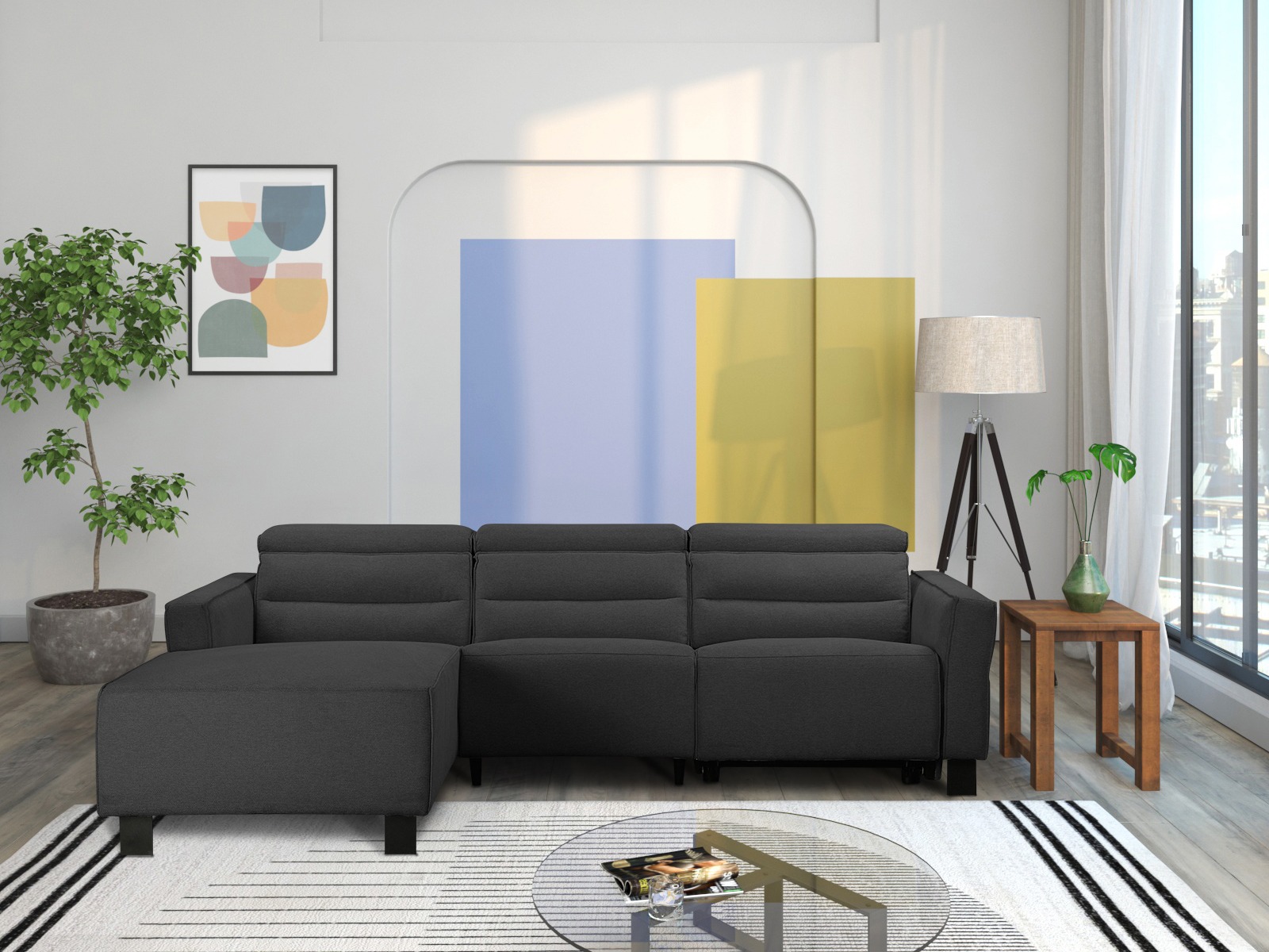 Угловой диван реклайнер Denton 1487 (Антрацит)