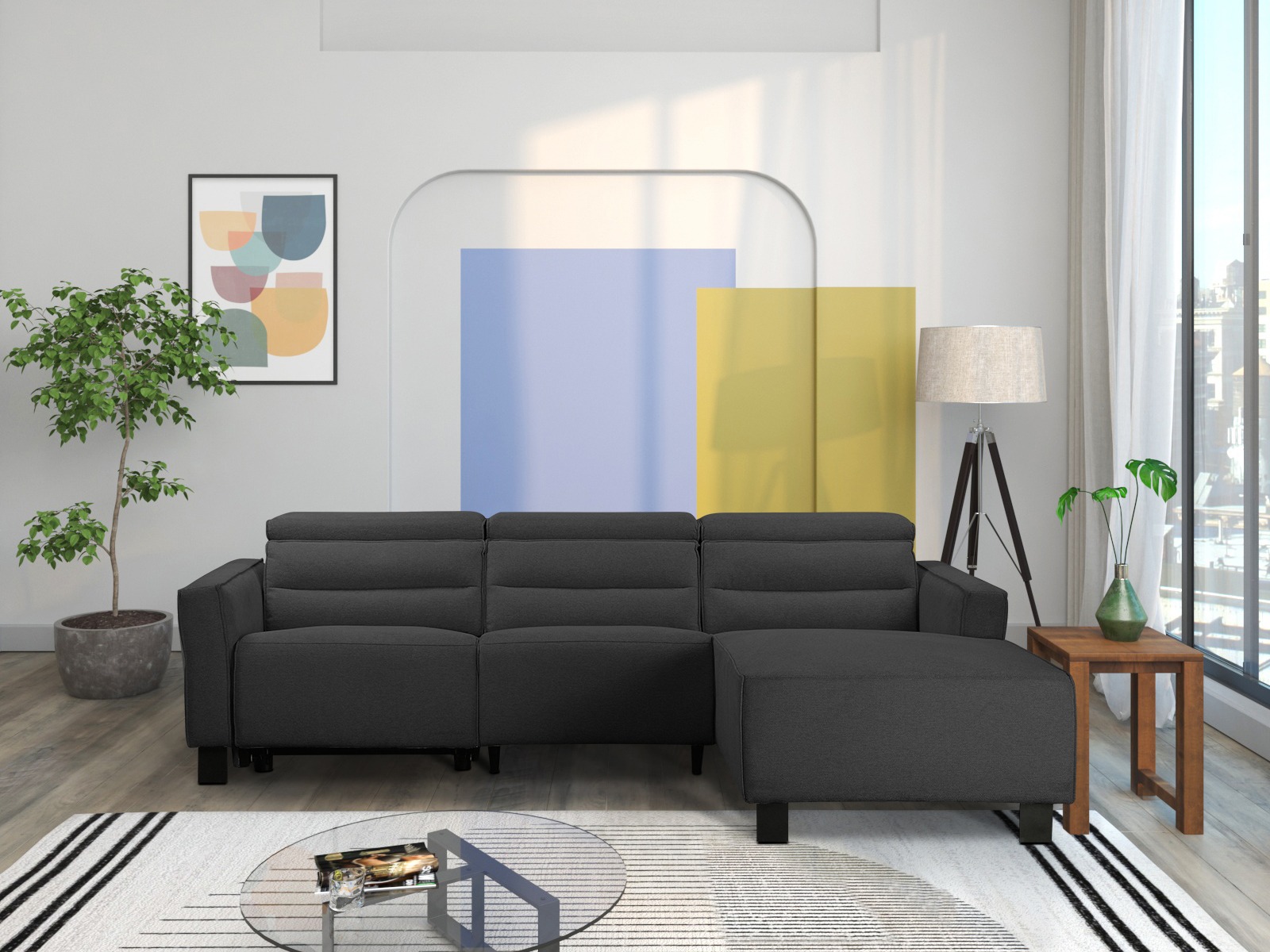 Угловой диван реклайнер Denton 1487 (Антрацит)