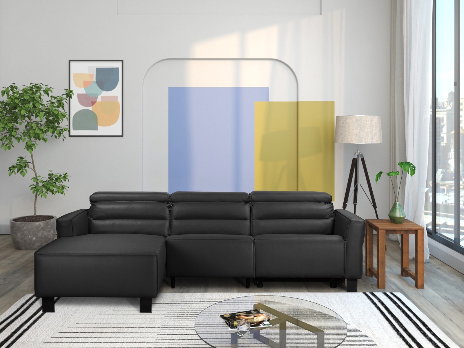 Угловой диван реклайнер Denton 1487 (Чёрный)