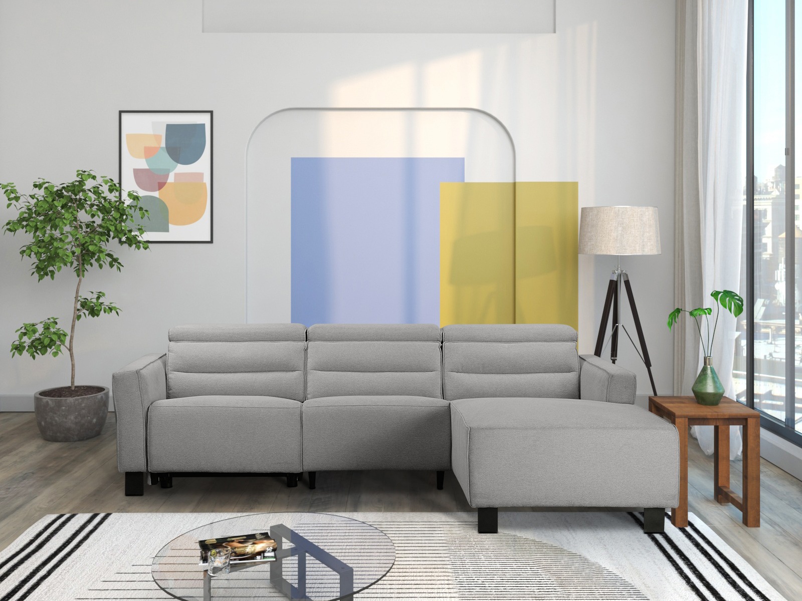 Угловой диван реклайнер Denton 1487 (Светло-серый)