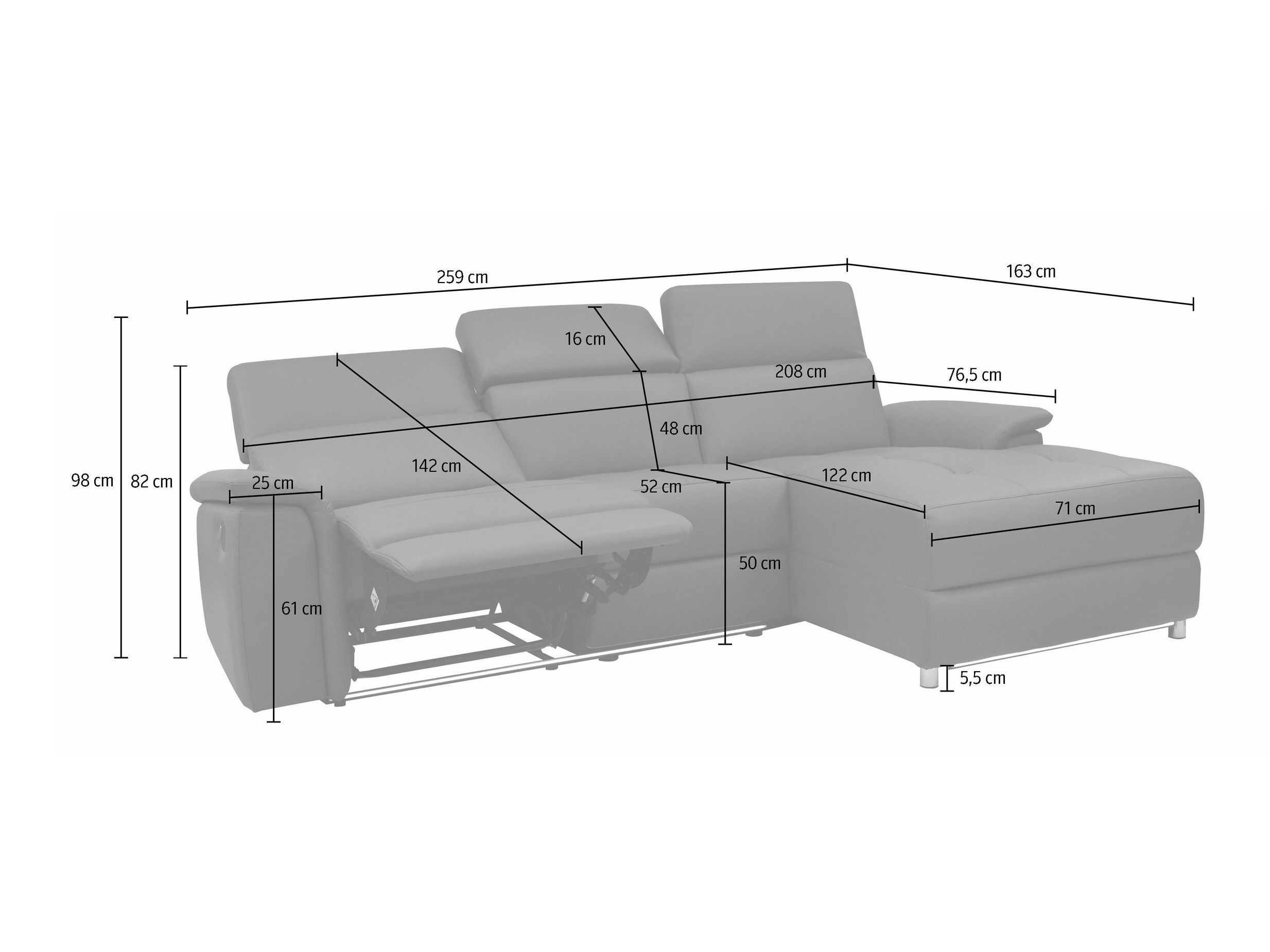 Stūra dīvāns reglaineris Denton 1488 (Melns)