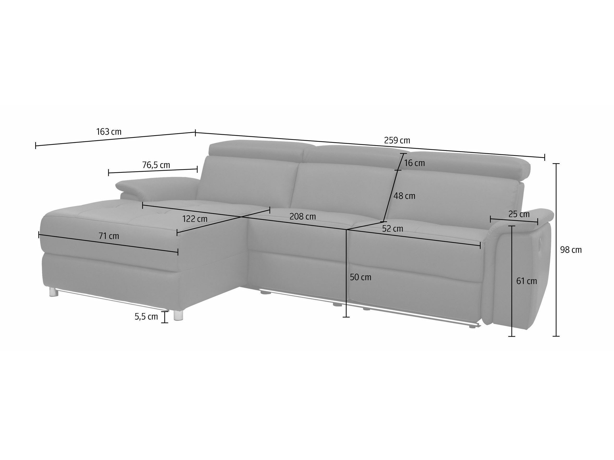 Stūra dīvāns reglaineris Denton 1489 (Brūns)