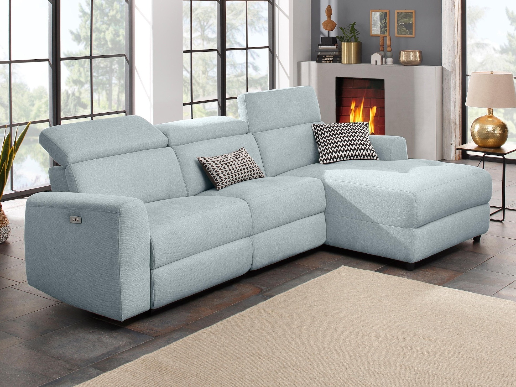 Угловой диван реклайнер Denton 1490 (Голубой)