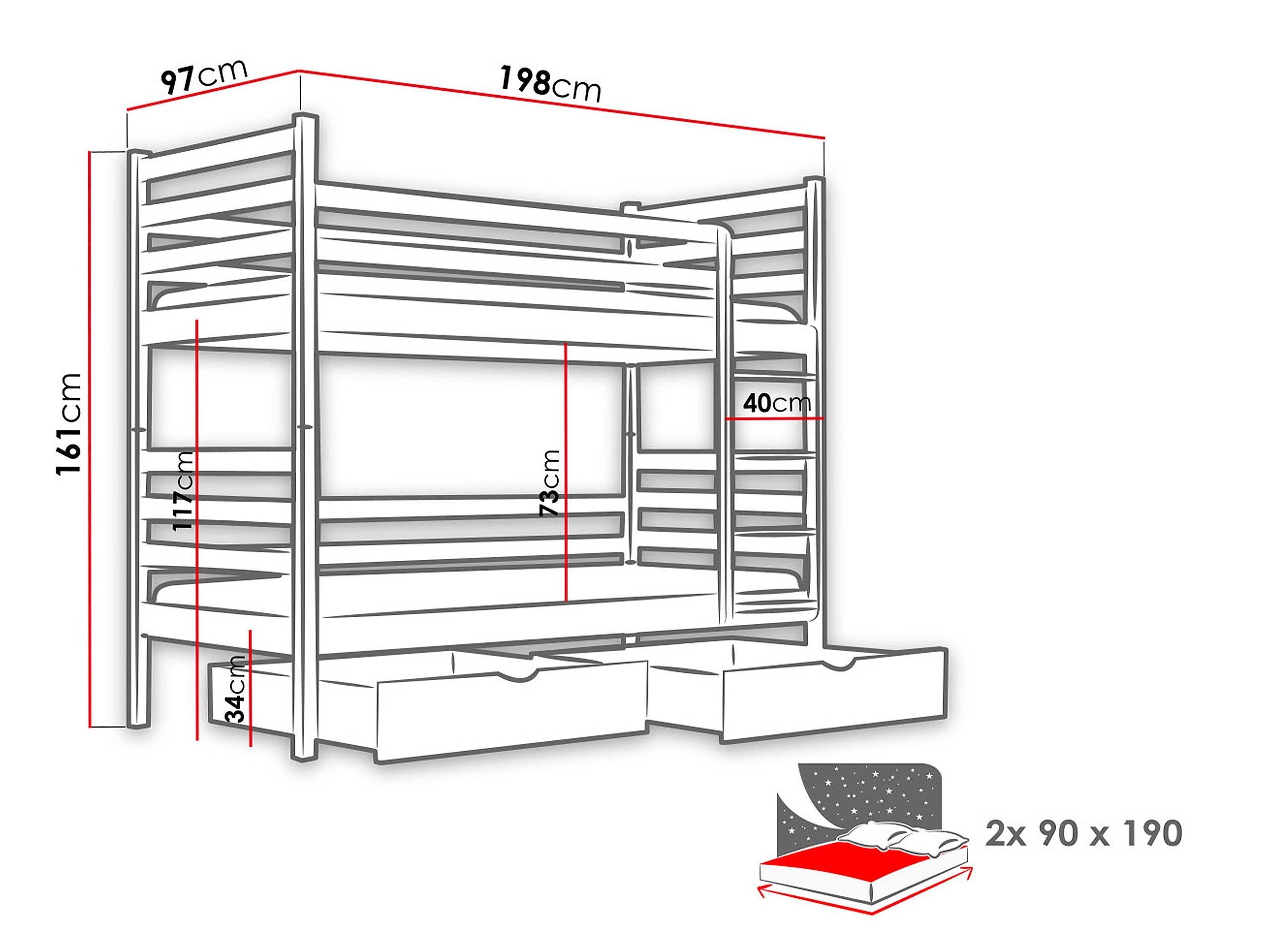 Divstāvu gulta Vista 101 (Kašmirs)