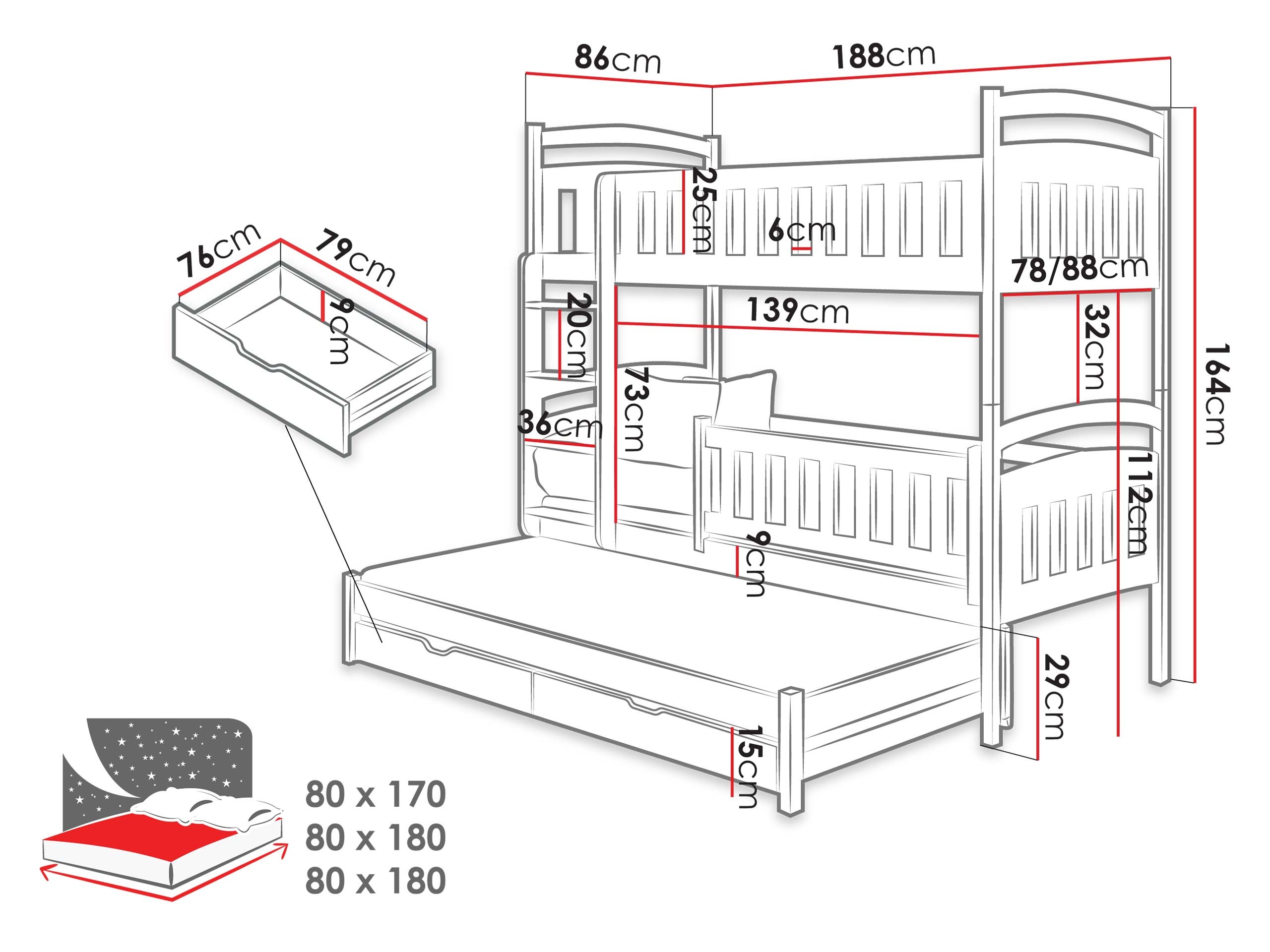 Divstāvu gulta Vista 119 (Kašmirs)