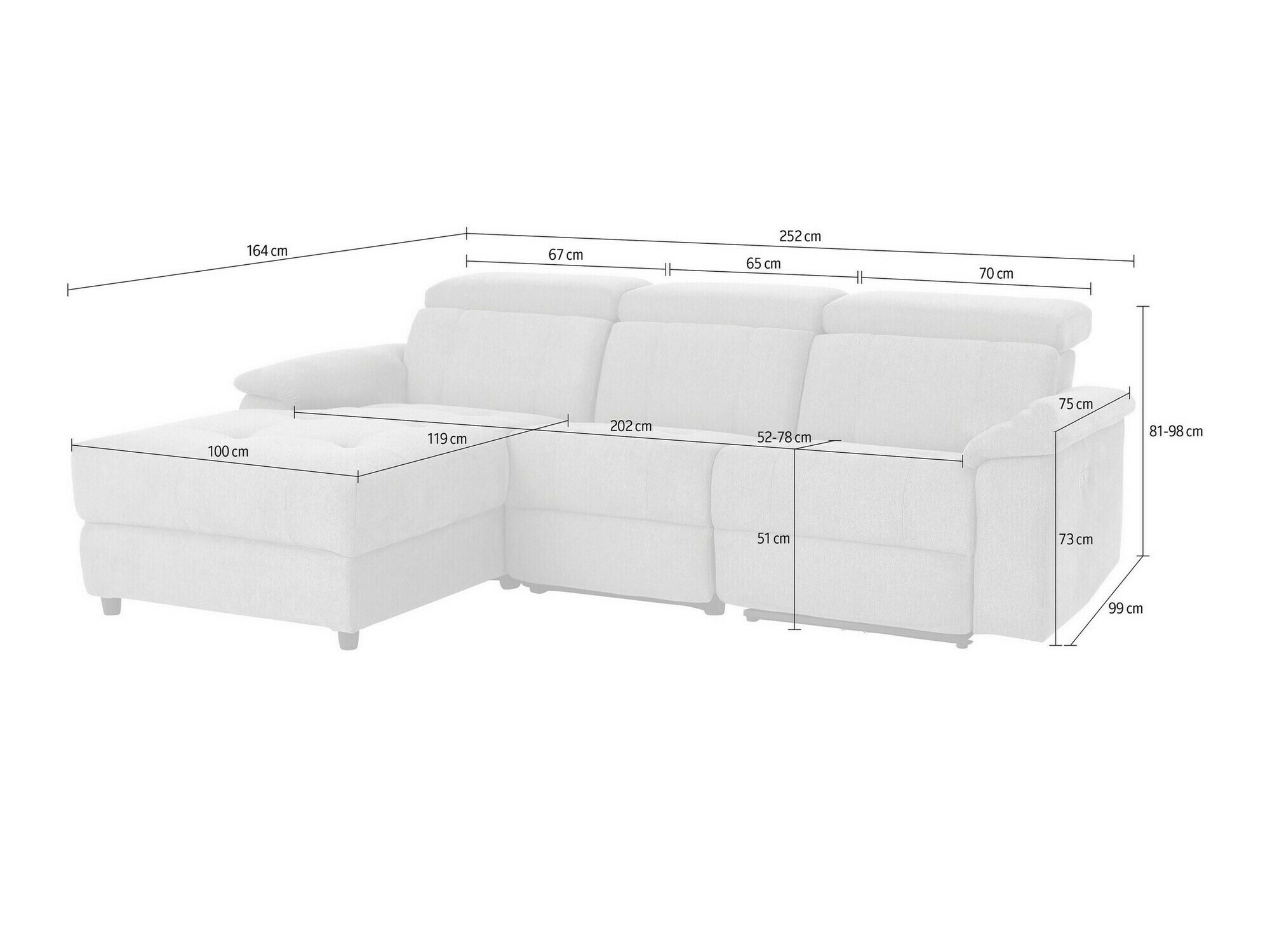 Stūra dīvāns reglaineris Denton 1503 (Brūns)