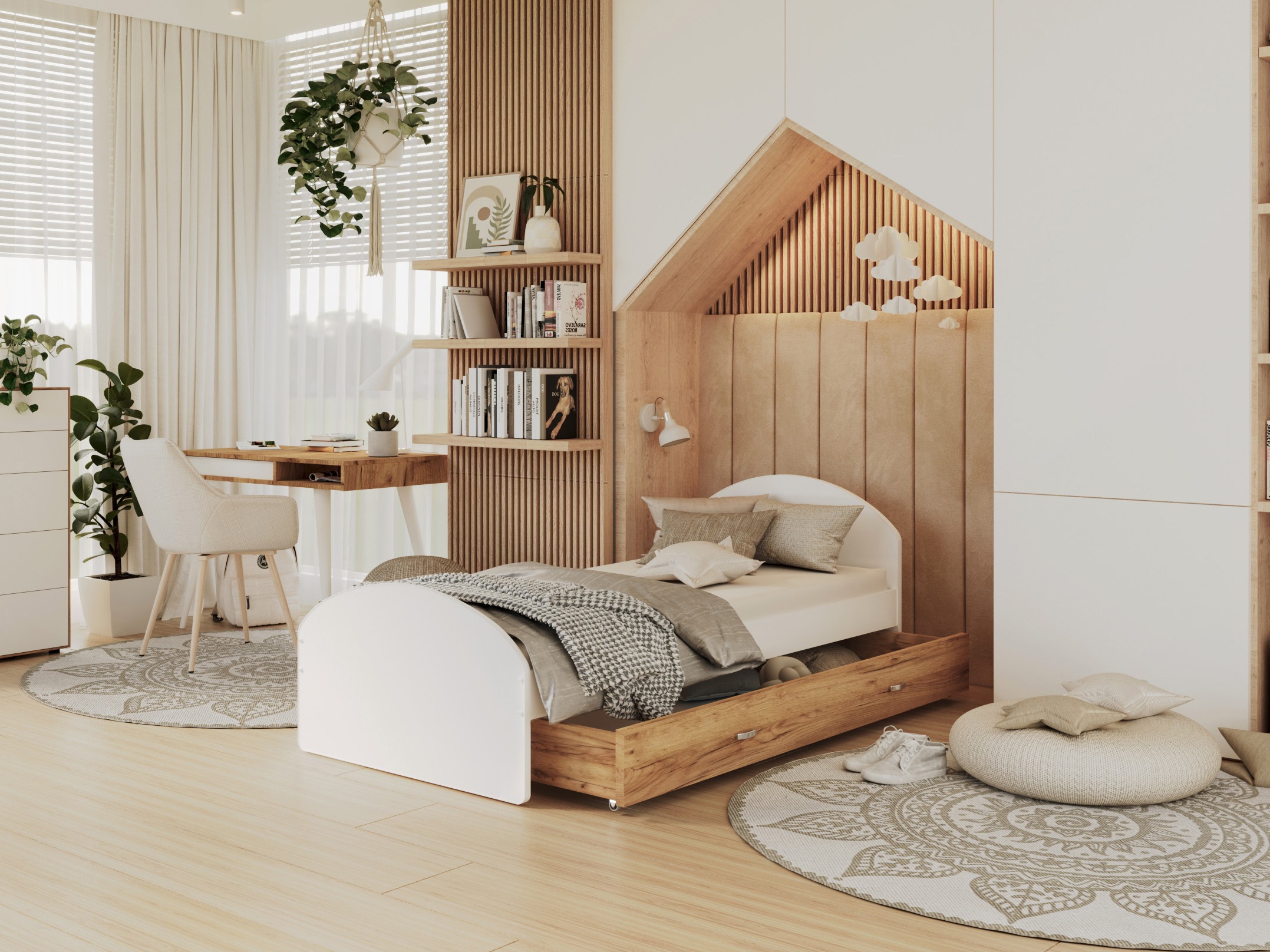 Кровать Aurora 177 (Белый + Craft дуб)