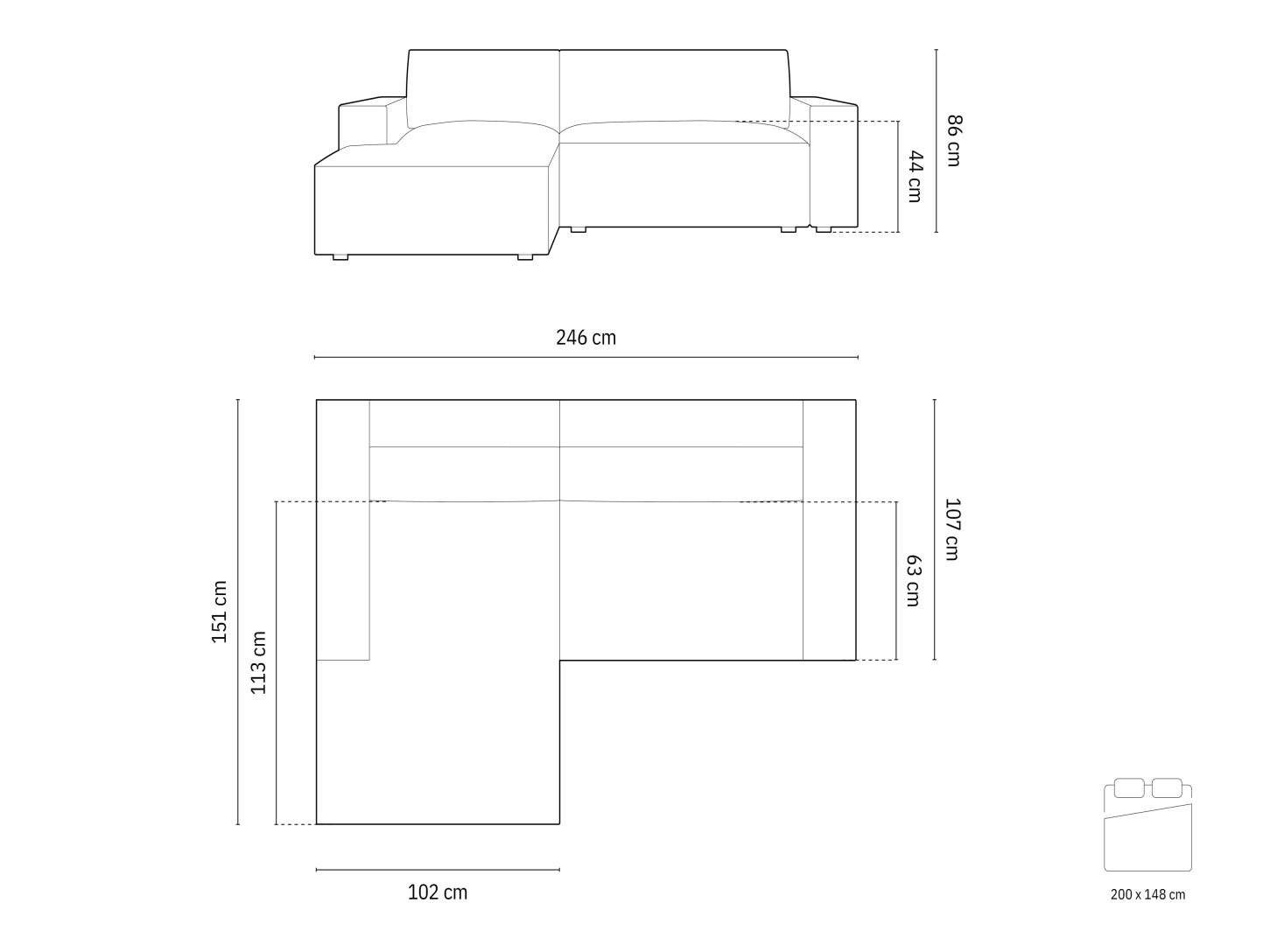 Stūra dīvāns Lomcalu 113 (Bluvel 14)