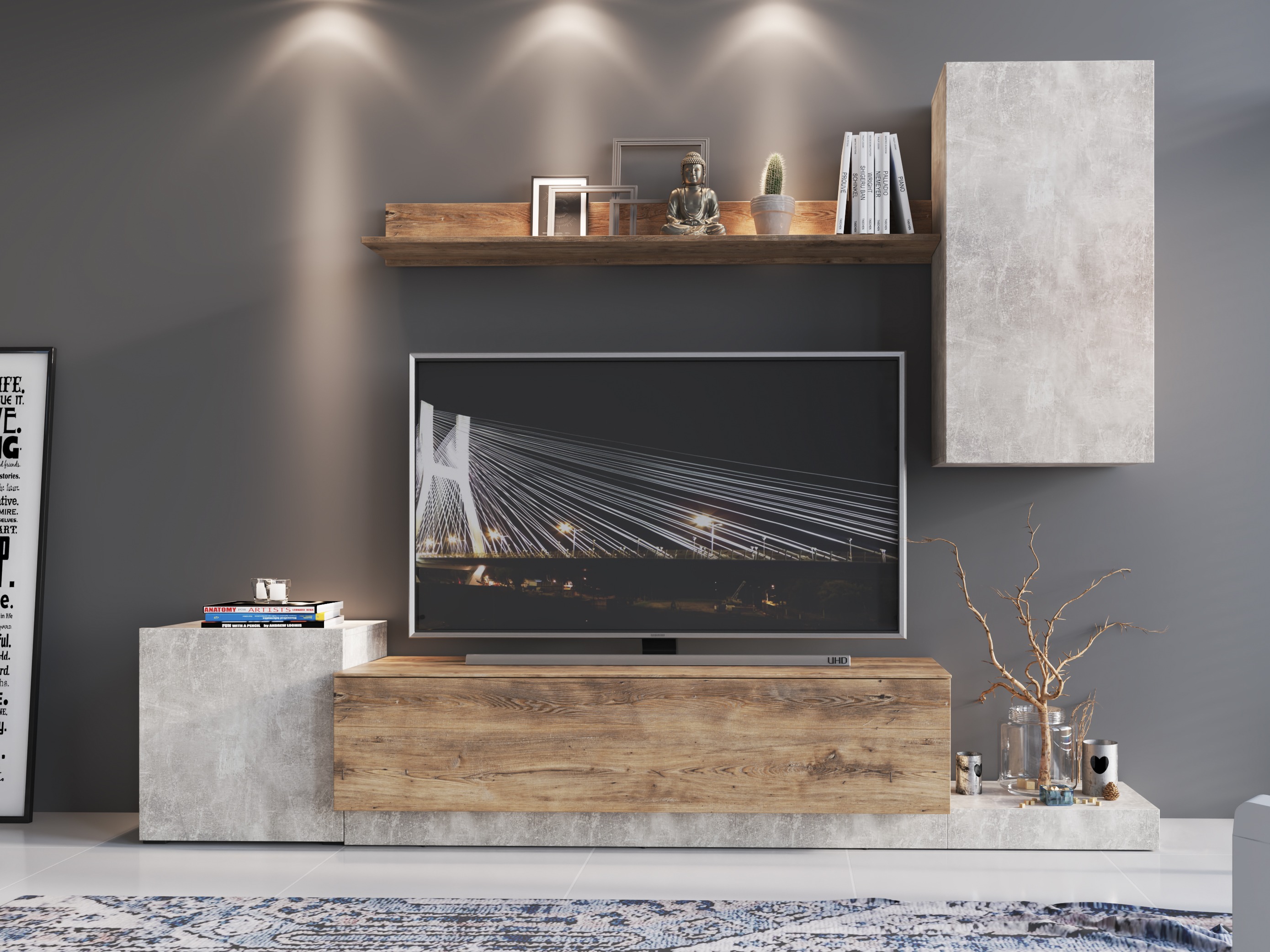 Viesistabas komplekts Ontario 158 (Gaiši pelēks + Kastanis)