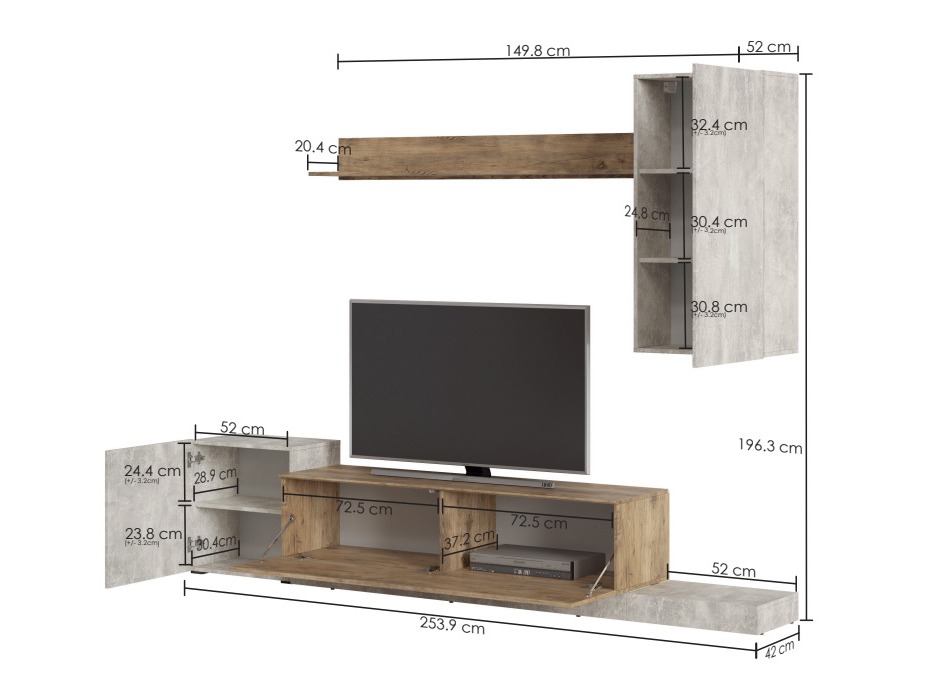 Viesistabas komplekts Ontario 158 (Gaiši pelēks + Kastanis)