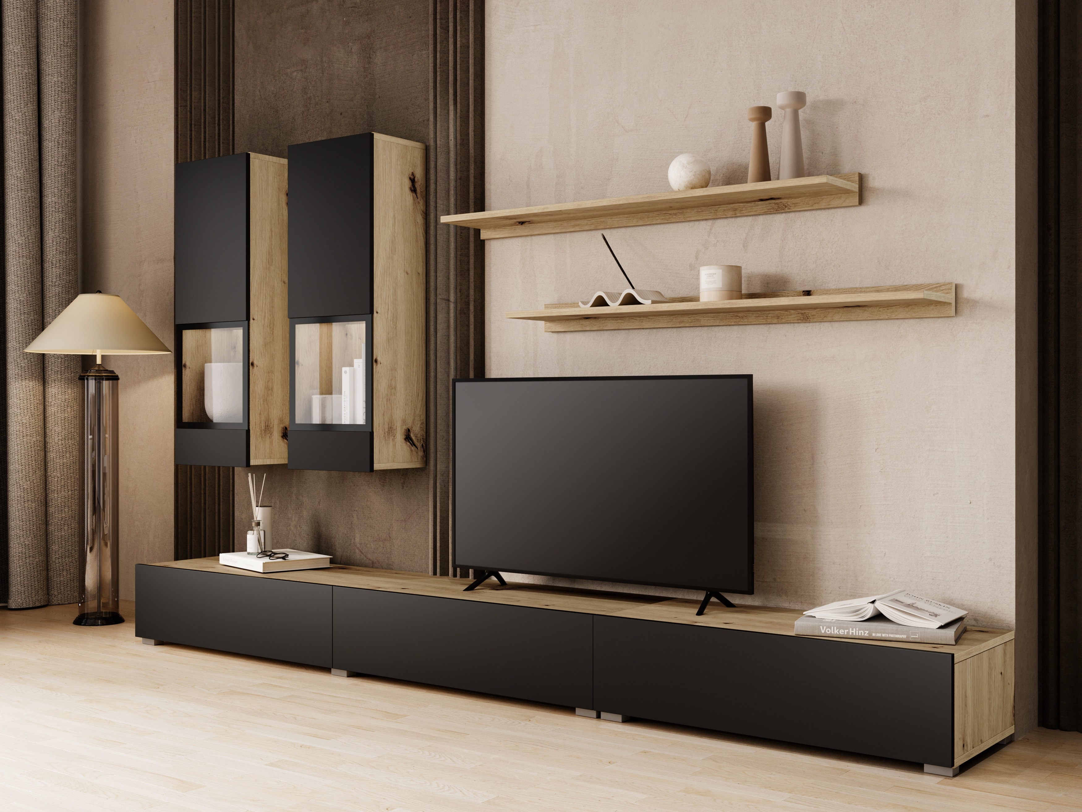 Набор для гостиной Serodeu 100 (Artisan дуб + Матовый черный)