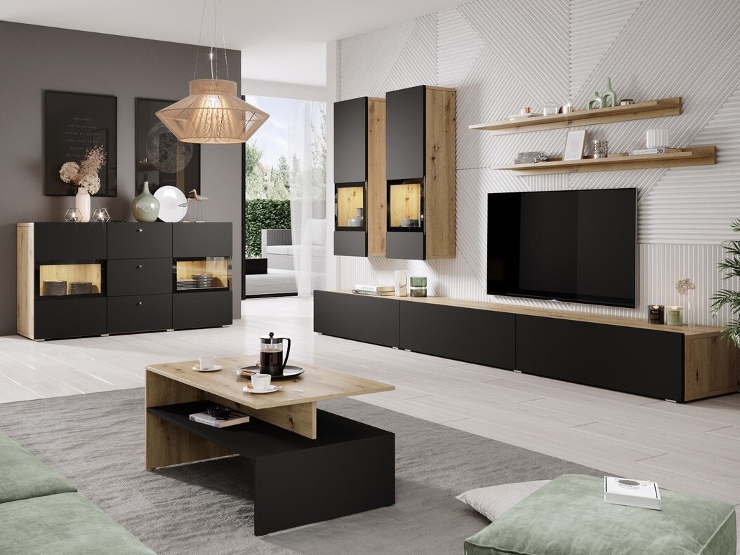 Viesistabas komplekts Serodeu 100 (Artisan ozols + Matēts melns)