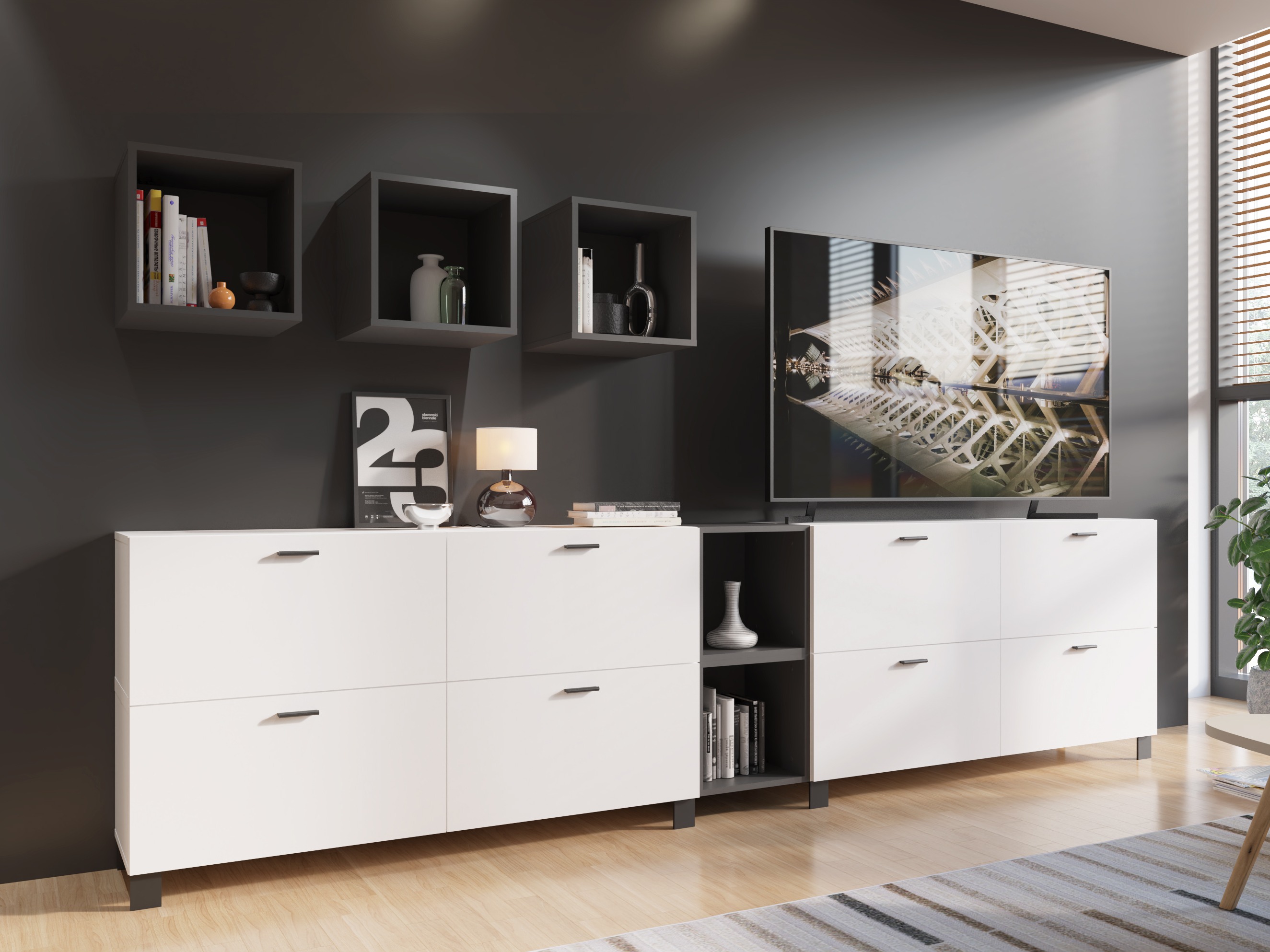 Набор для гостиной Virnolu 110 (Белый + Антрацит)