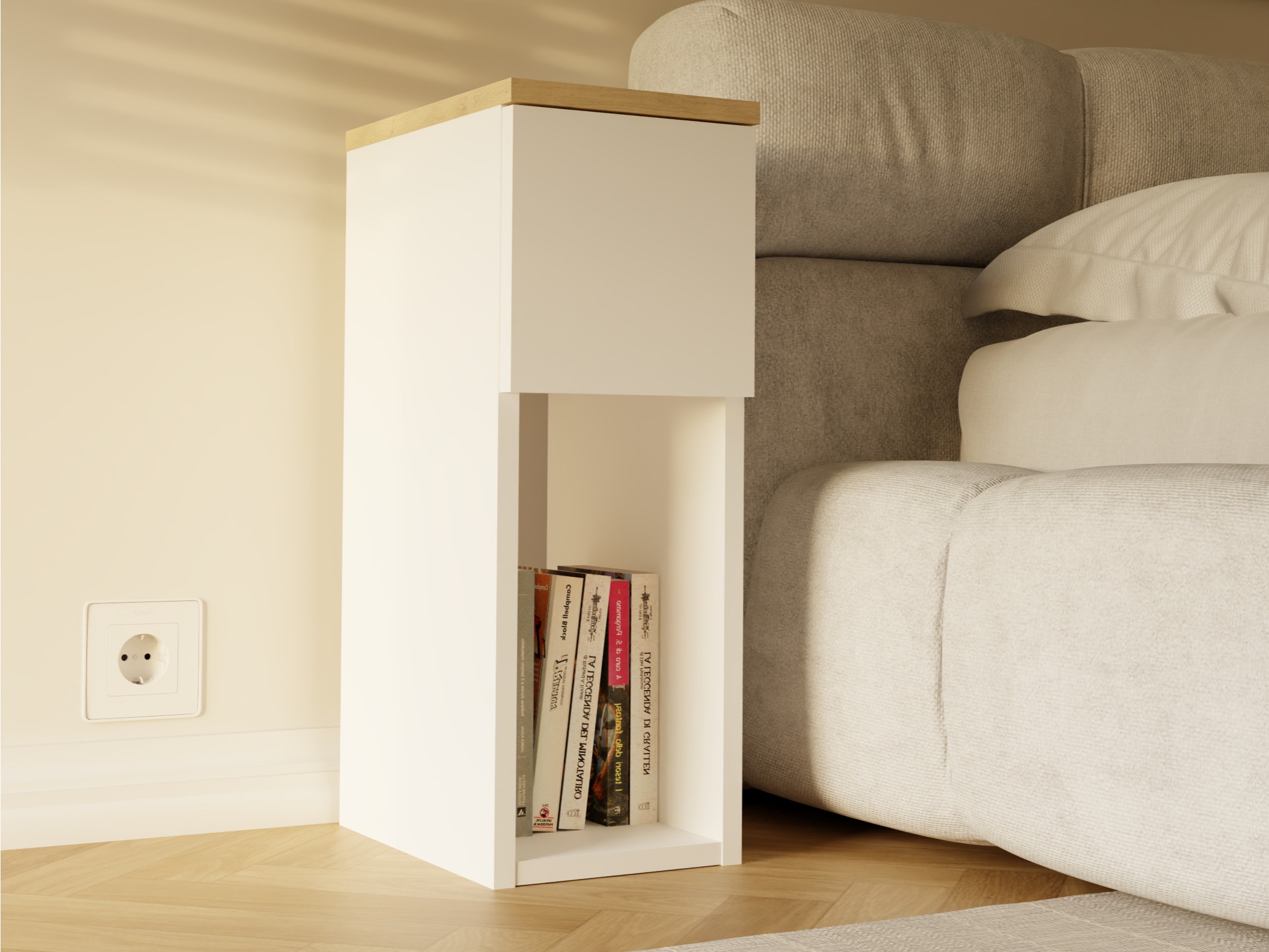 Naktsgaldiņš Mandeville 304 (Balts + Artisan ozols)