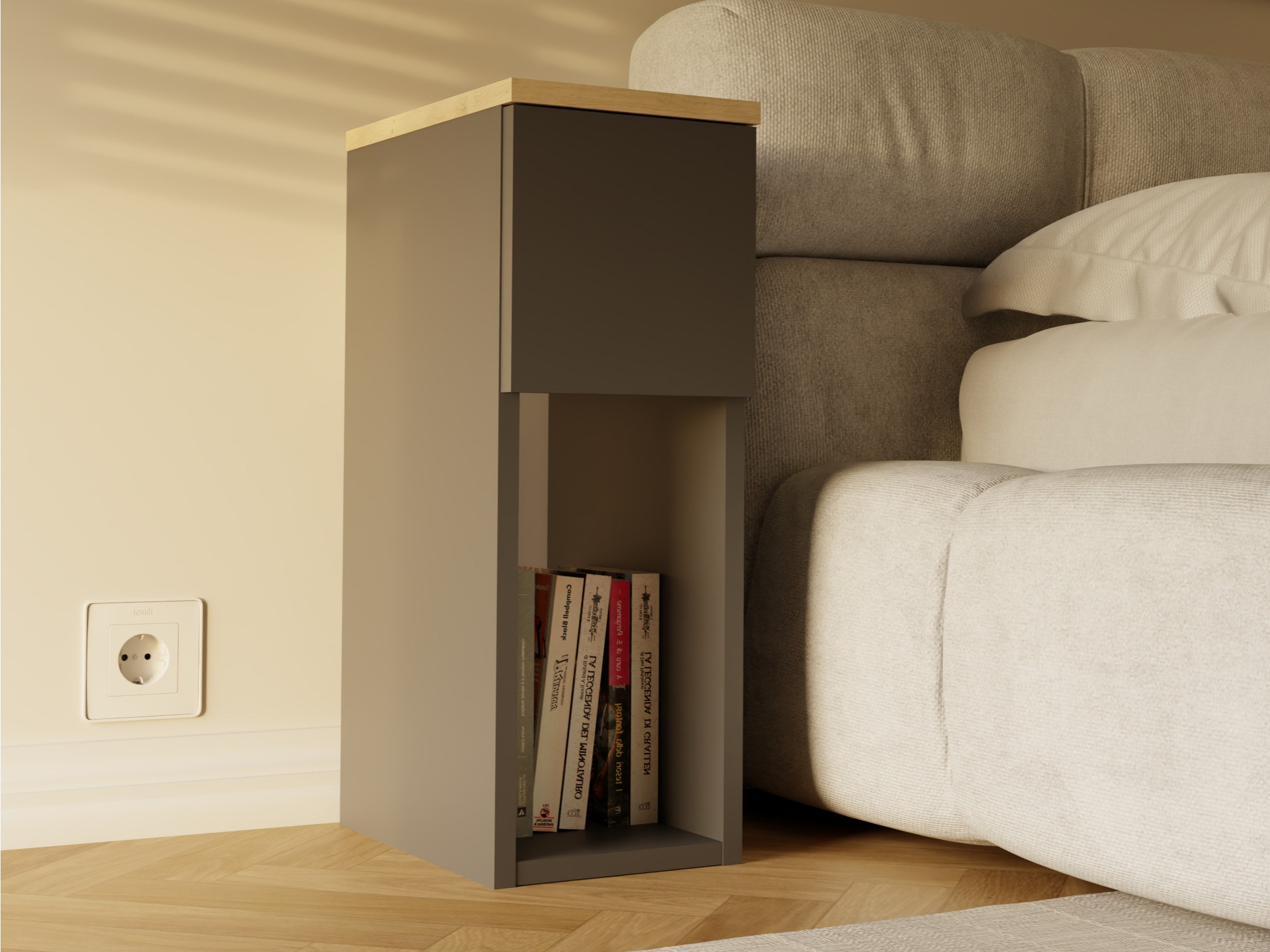 Прикроватная тумбочка Mandeville 304 (Антрацит + Artisan дуб)