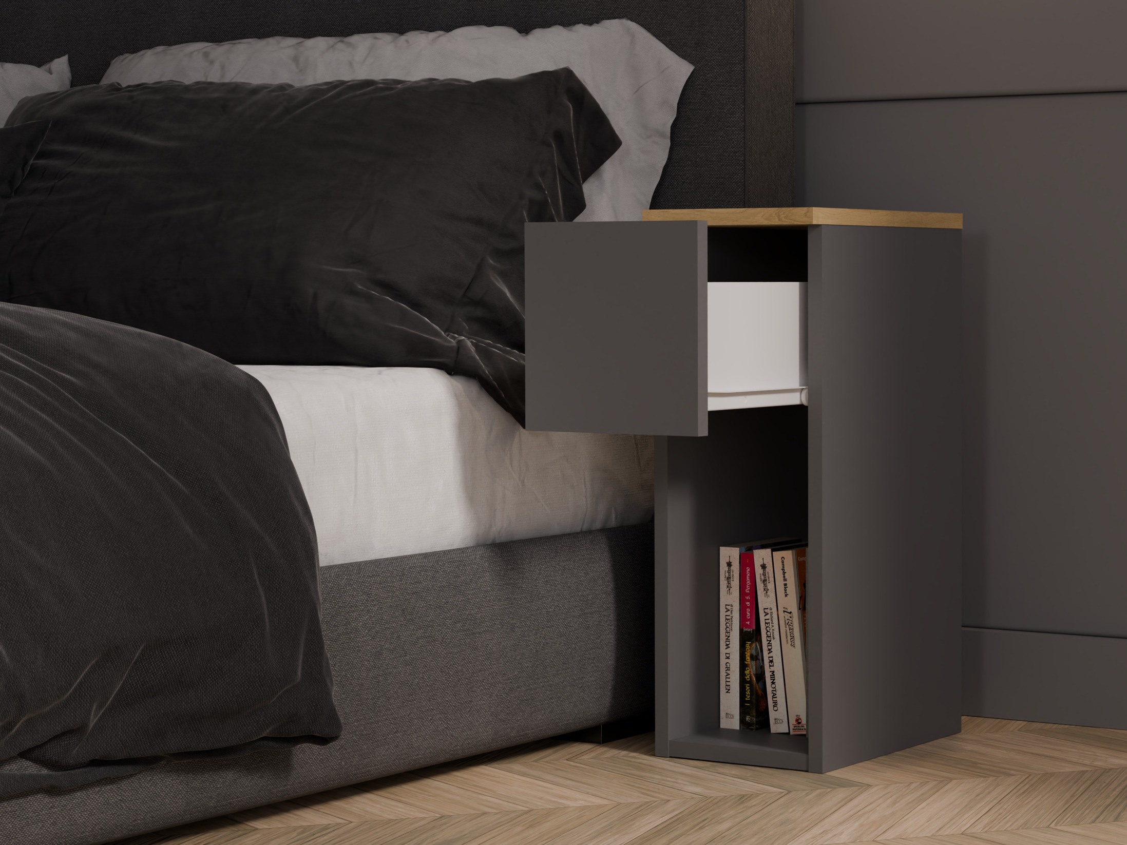 Прикроватная тумбочка Mandeville 304 (Антрацит + Artisan дуб)