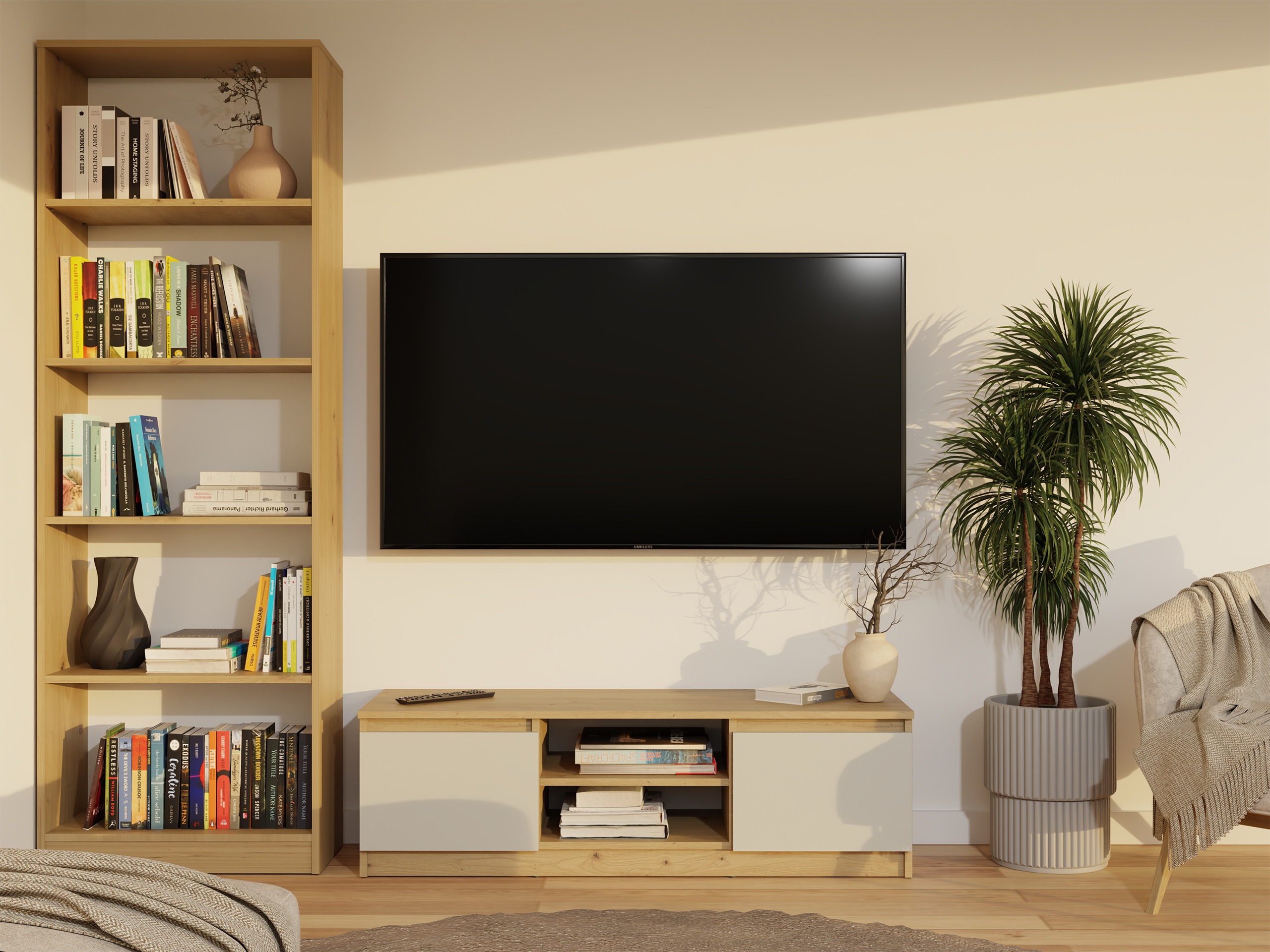 TV galds Elbvelu 123 (Artisan ozols + Kašmirs)