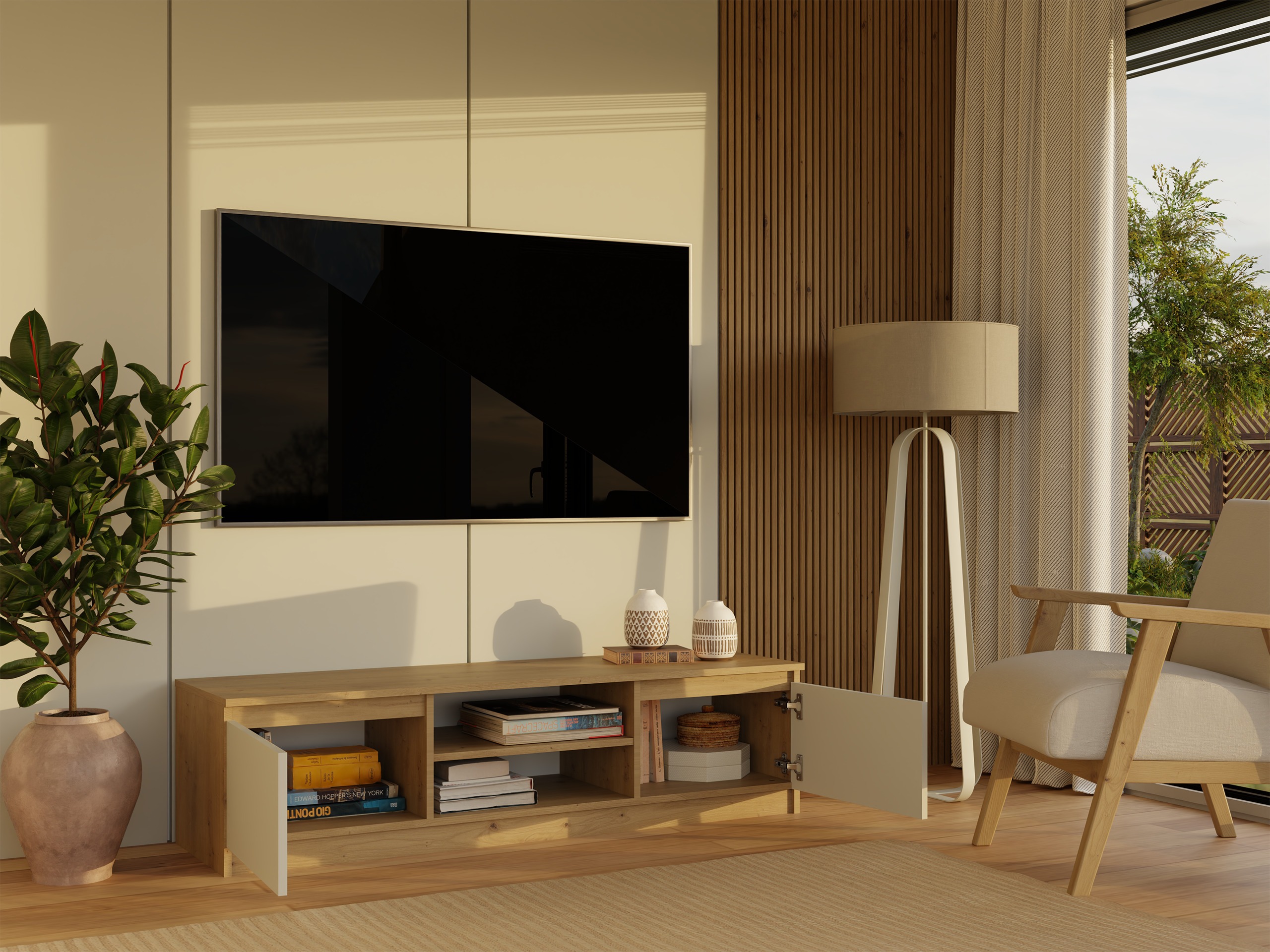 TV galds Elbvelu 125 (Artisan ozols + Kašmirs)