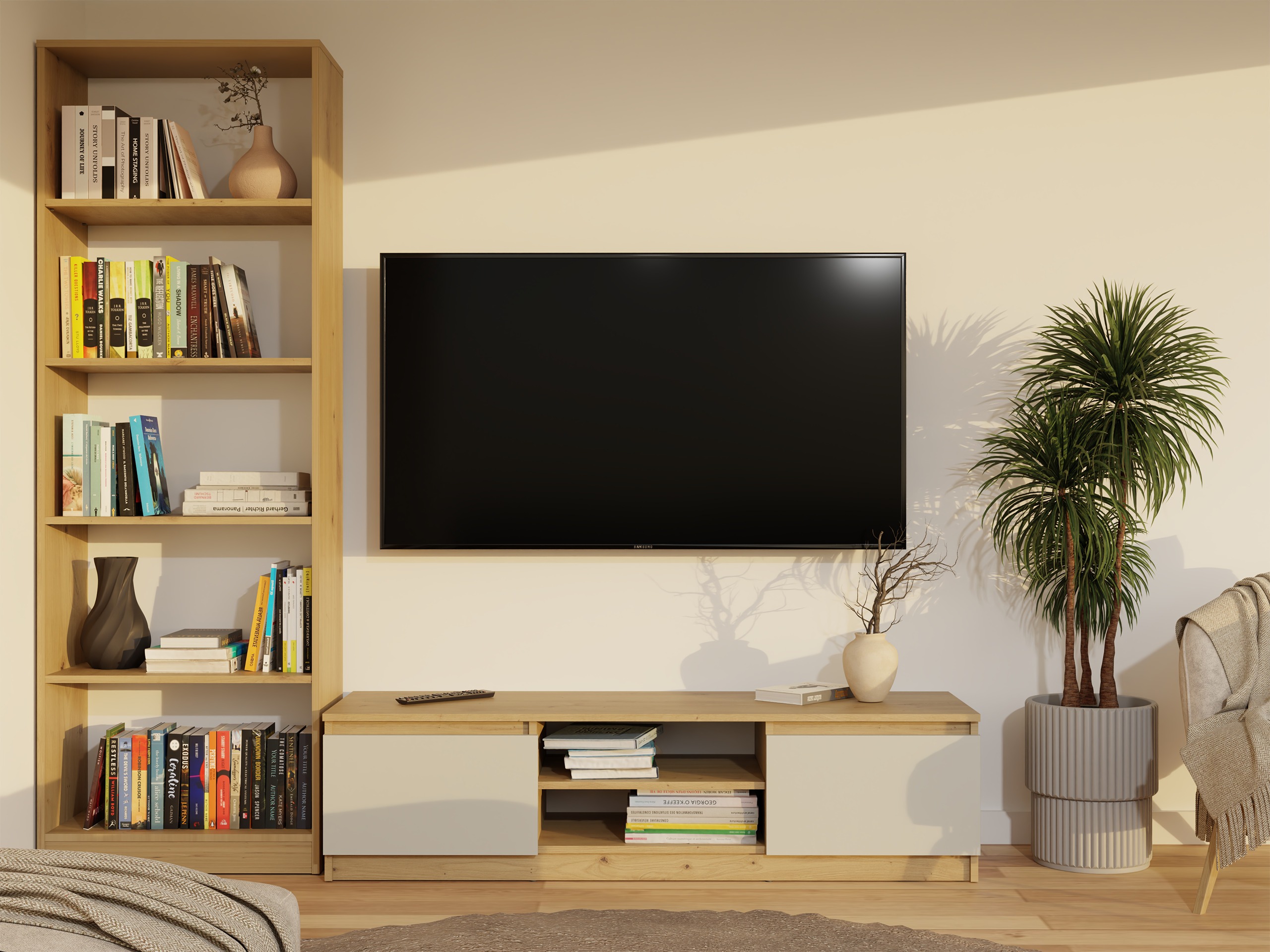 TV galds Elbvelu 125 (Artisan ozols + Kašmirs)