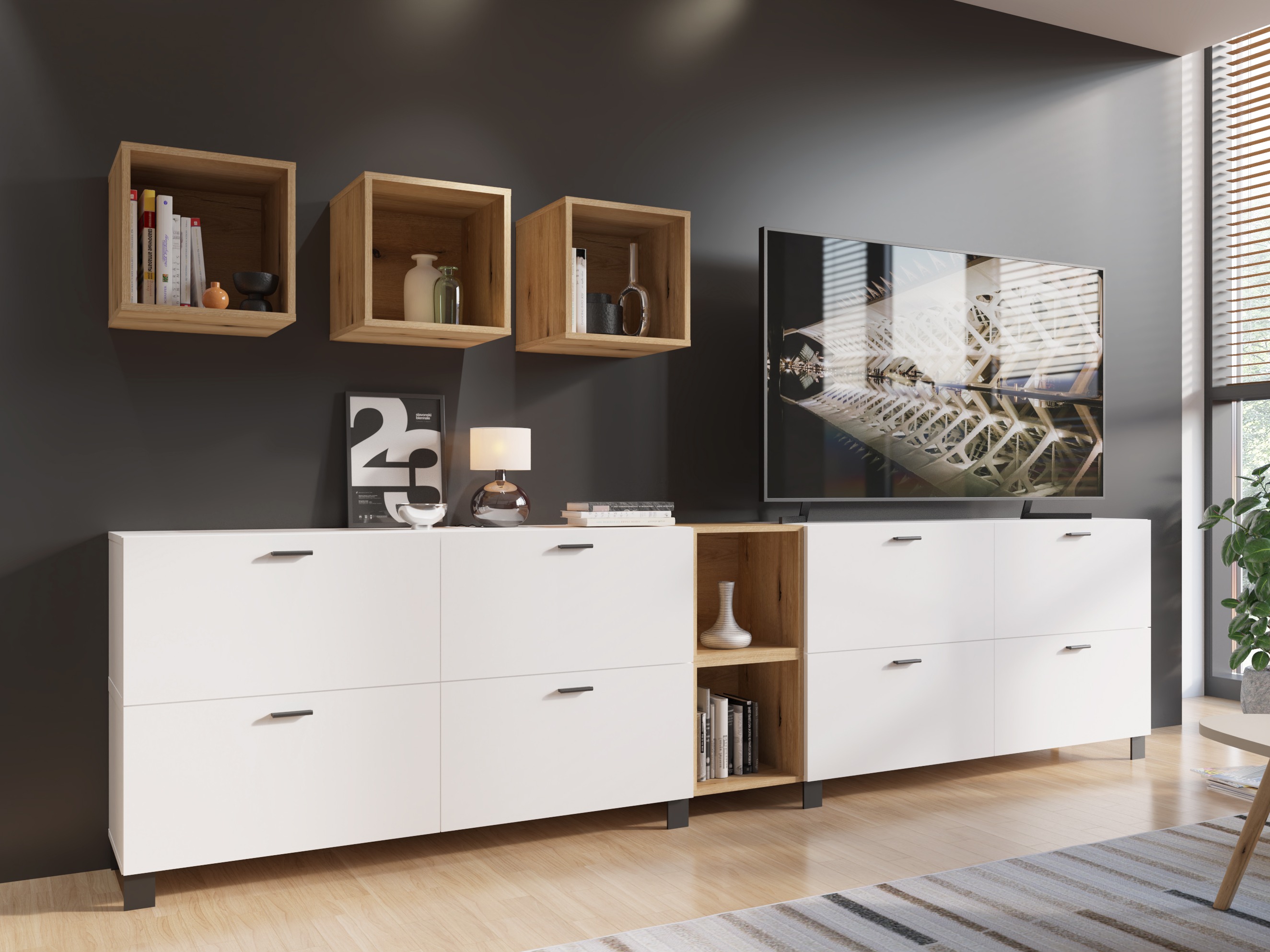 Viesistabas komplekts Virnolu 110 (Balts + Ozols)