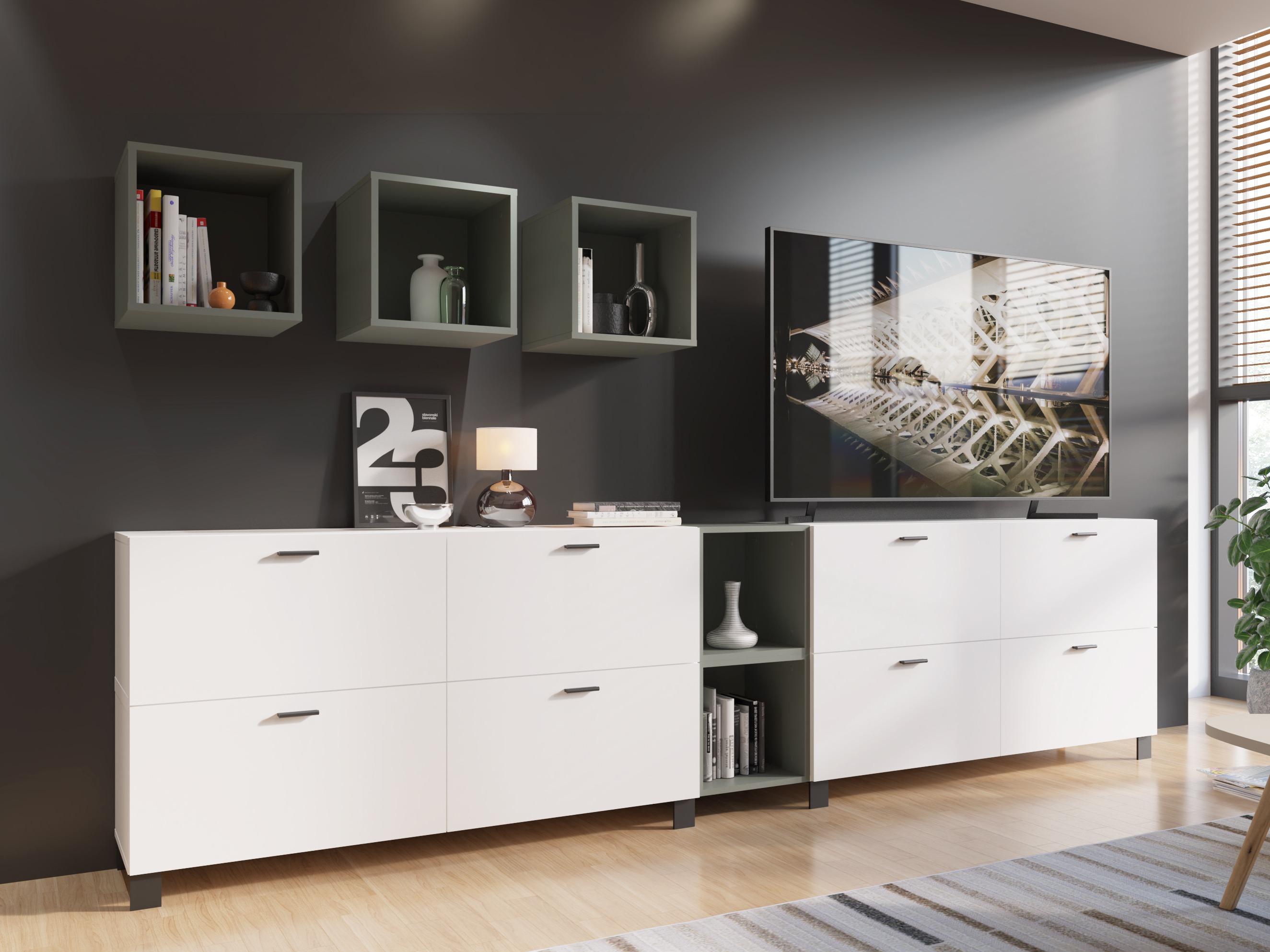 Viesistabas komplekts Virnolu 110 (Balts + Zaļš)