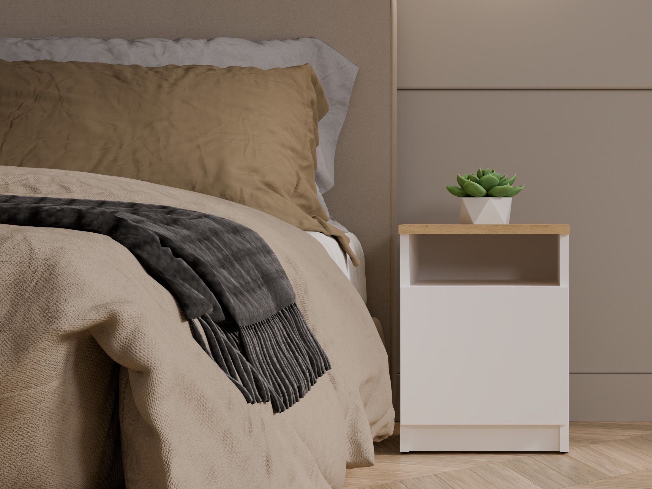 Naktsgaldiņš Mandeville 305 (Balts + Artisan ozols)