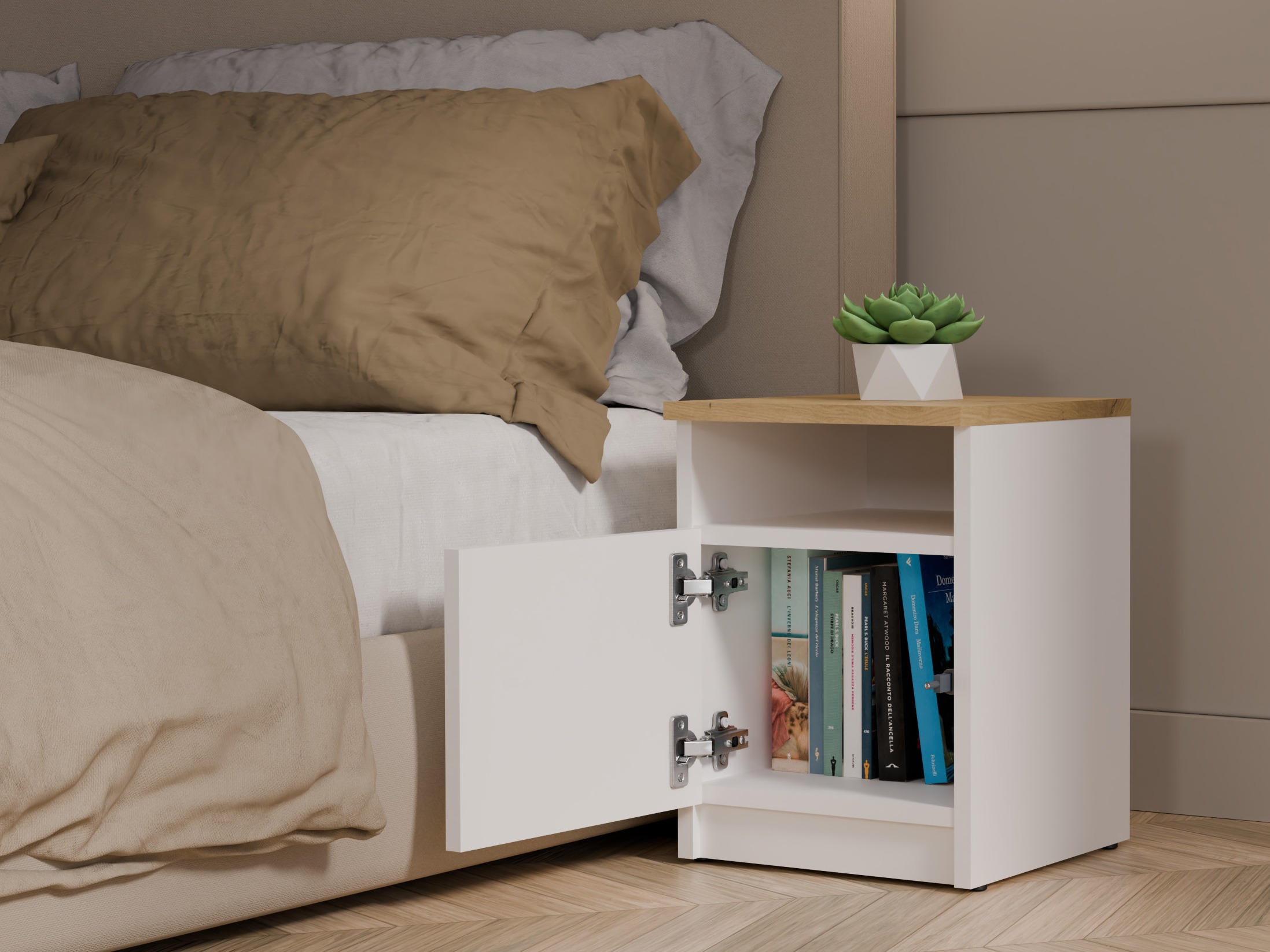 Naktsgaldiņš Mandeville 305 (Balts + Artisan ozols)