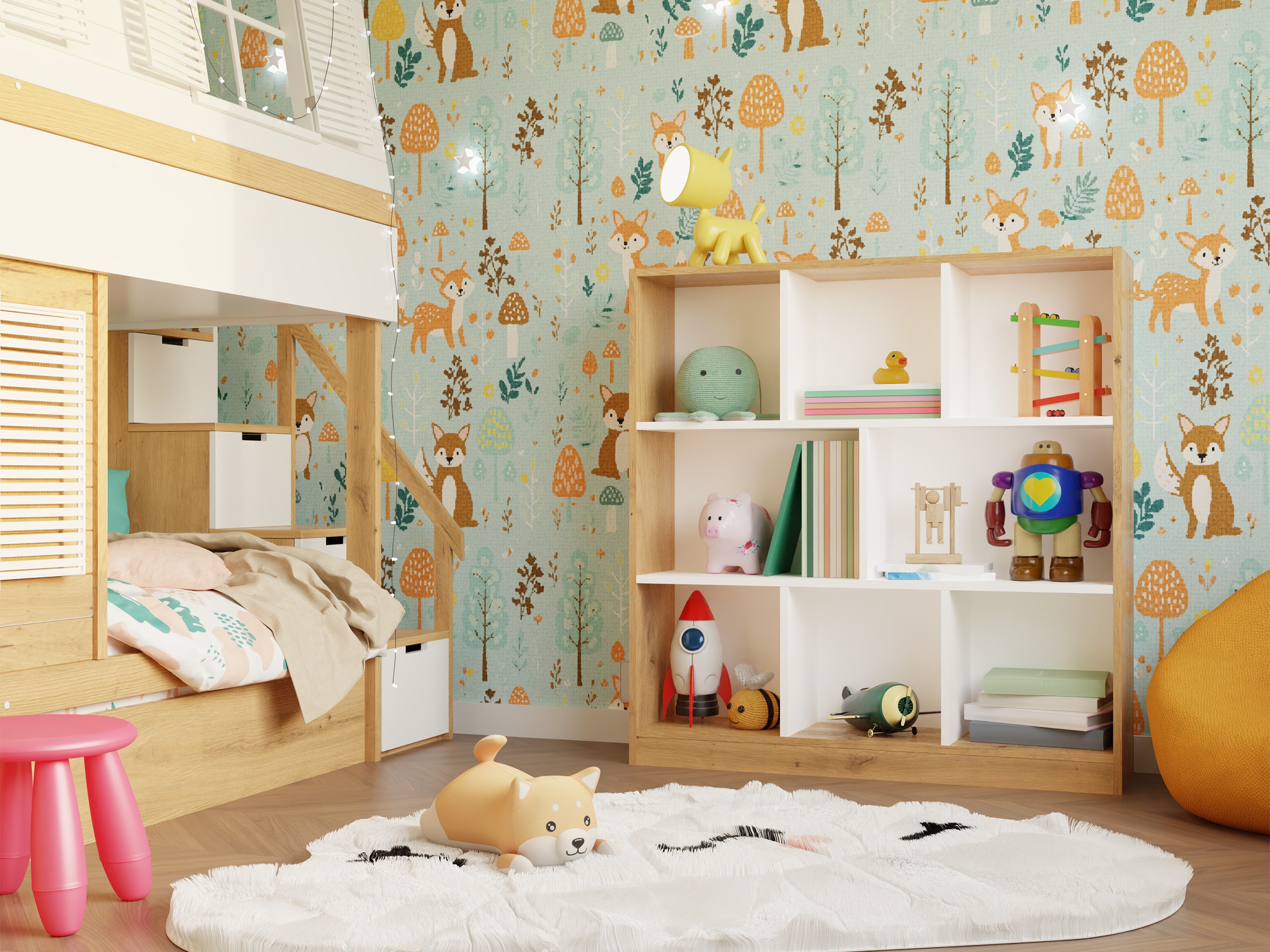 Стеллаж Mandeville 307 (Белый + Artisan дуб)