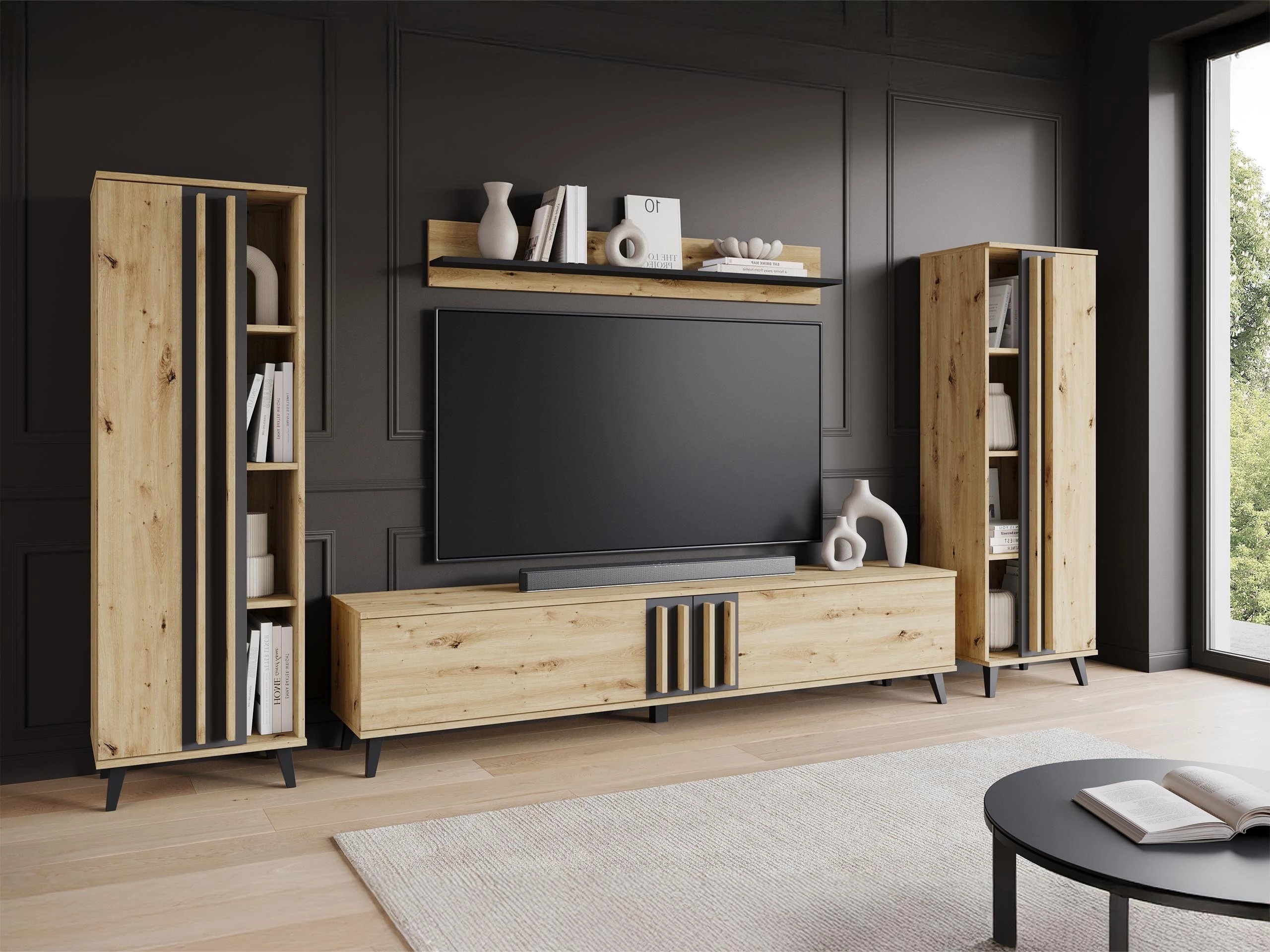 Viesistabas komplekts Facetor (Artisan ozols + Grafīts)